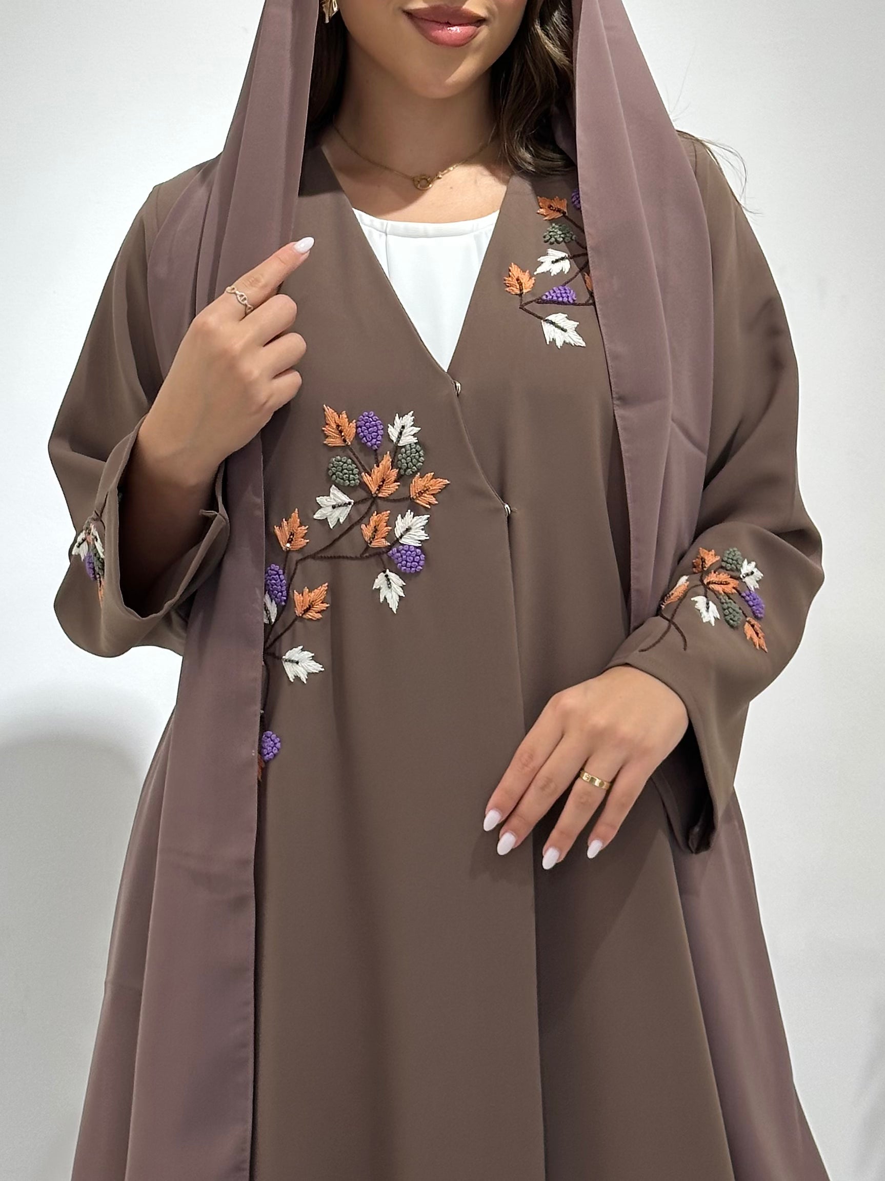 C 1504 Saddle Brown Embroidered Abaya