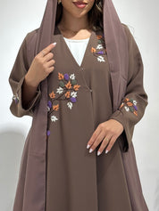 C 1504 Saddle Brown Embroidered Abaya