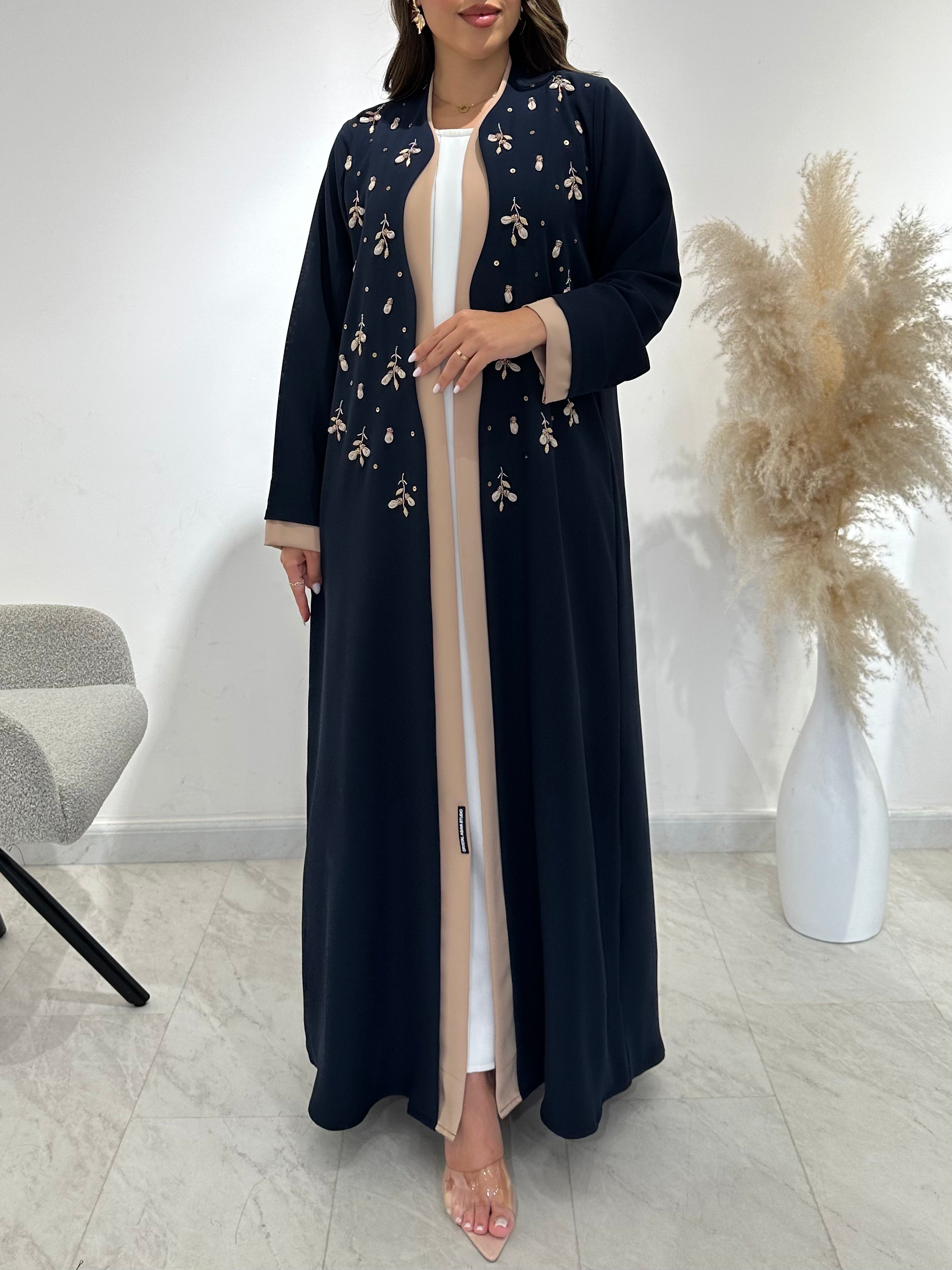 C 1507 Navy Beaded Embroidered Abaya