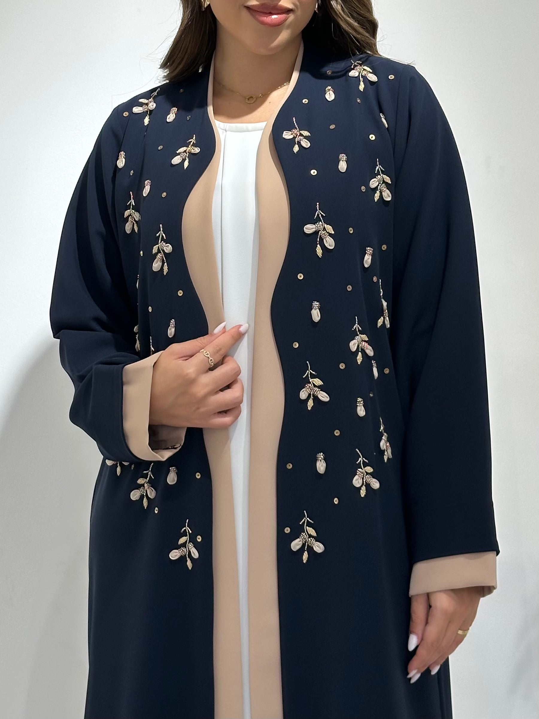 C 1507 Navy Beaded Embroidered Abaya