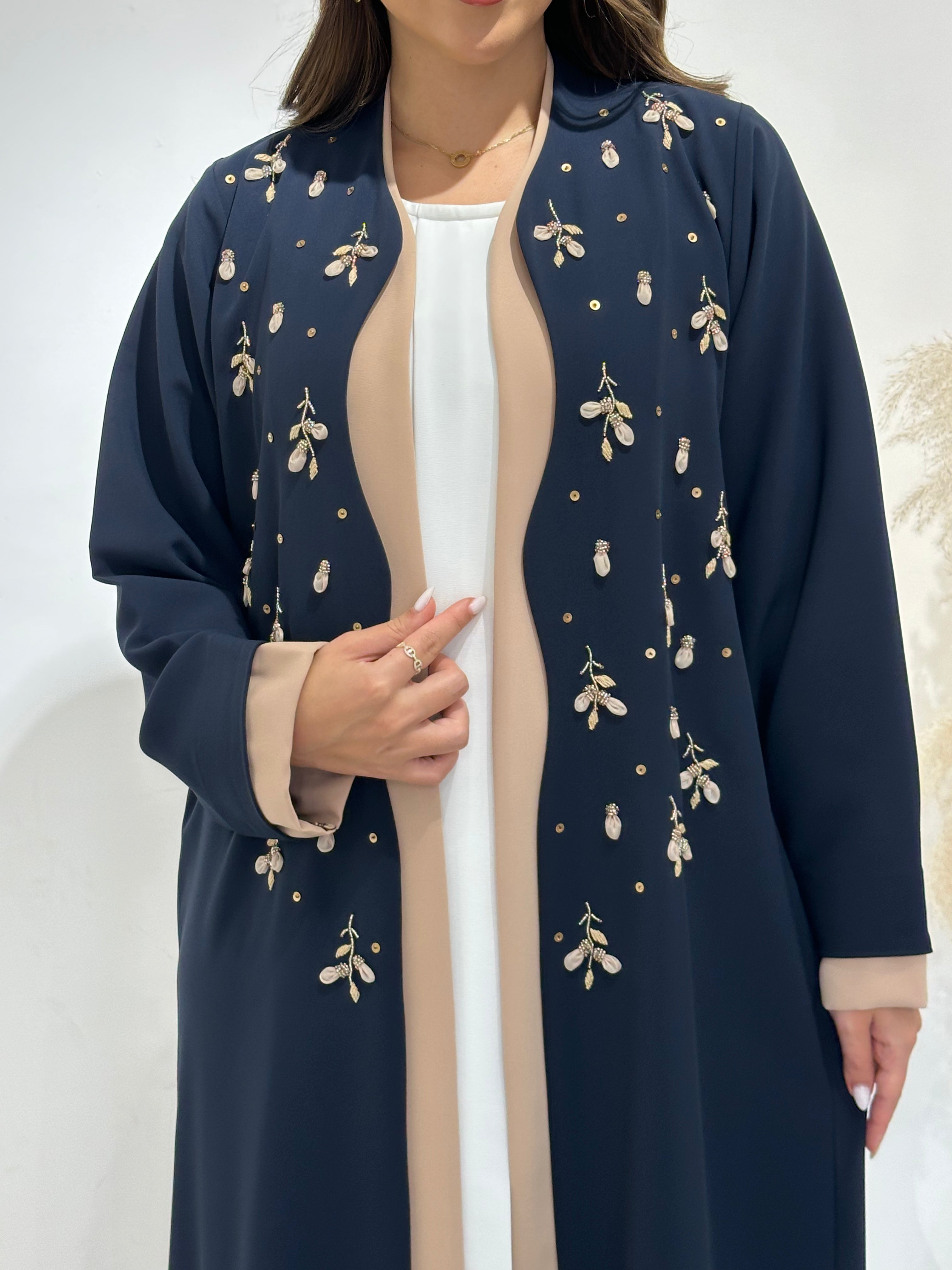 C 1507 Navy Beaded Embroidered Abaya