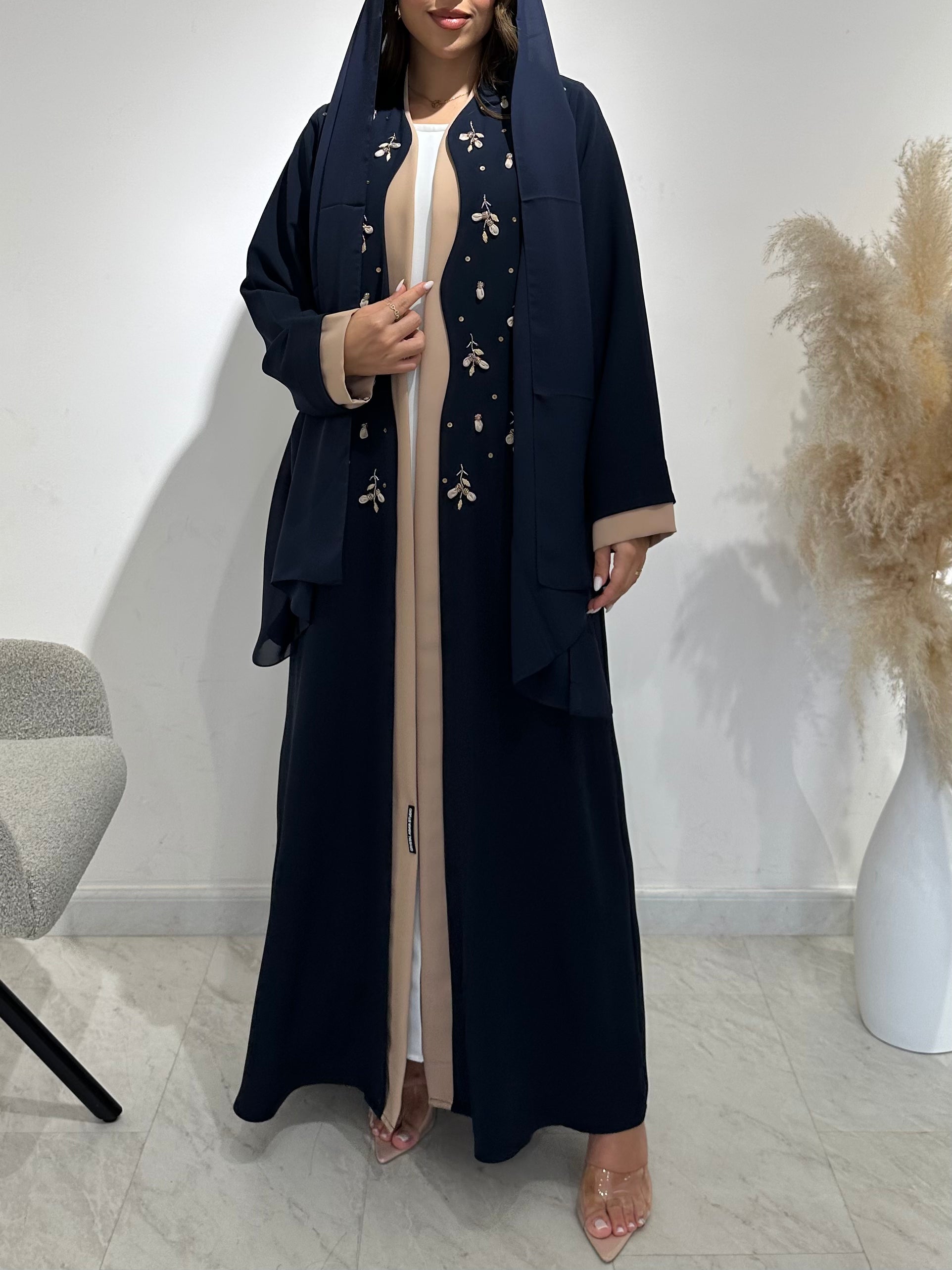 C 1507 Navy Beaded Embroidered Abaya