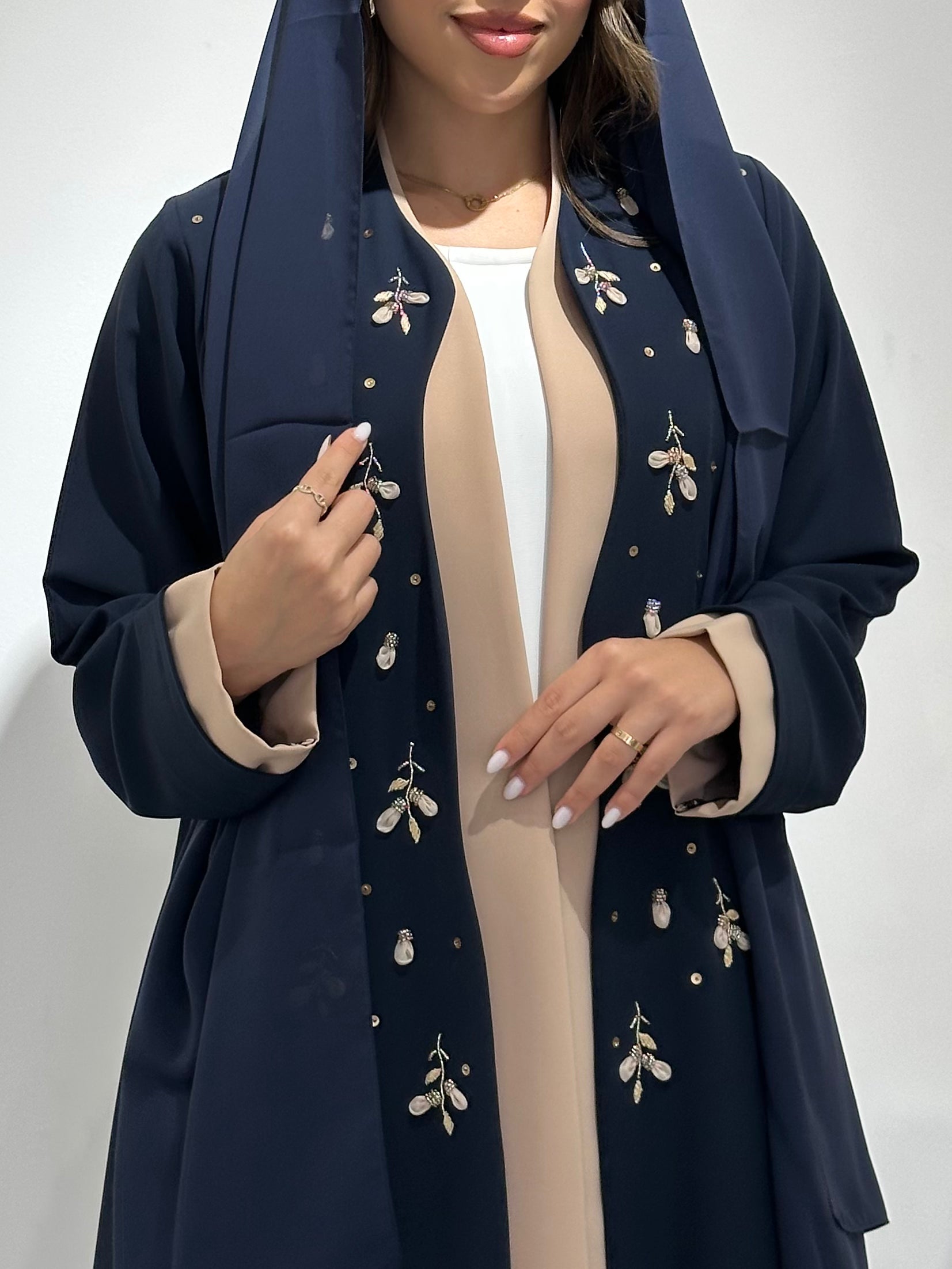 C 1507 Navy Beaded Embroidered Abaya