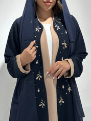 C 1507 Navy Beaded Embroidered Abaya
