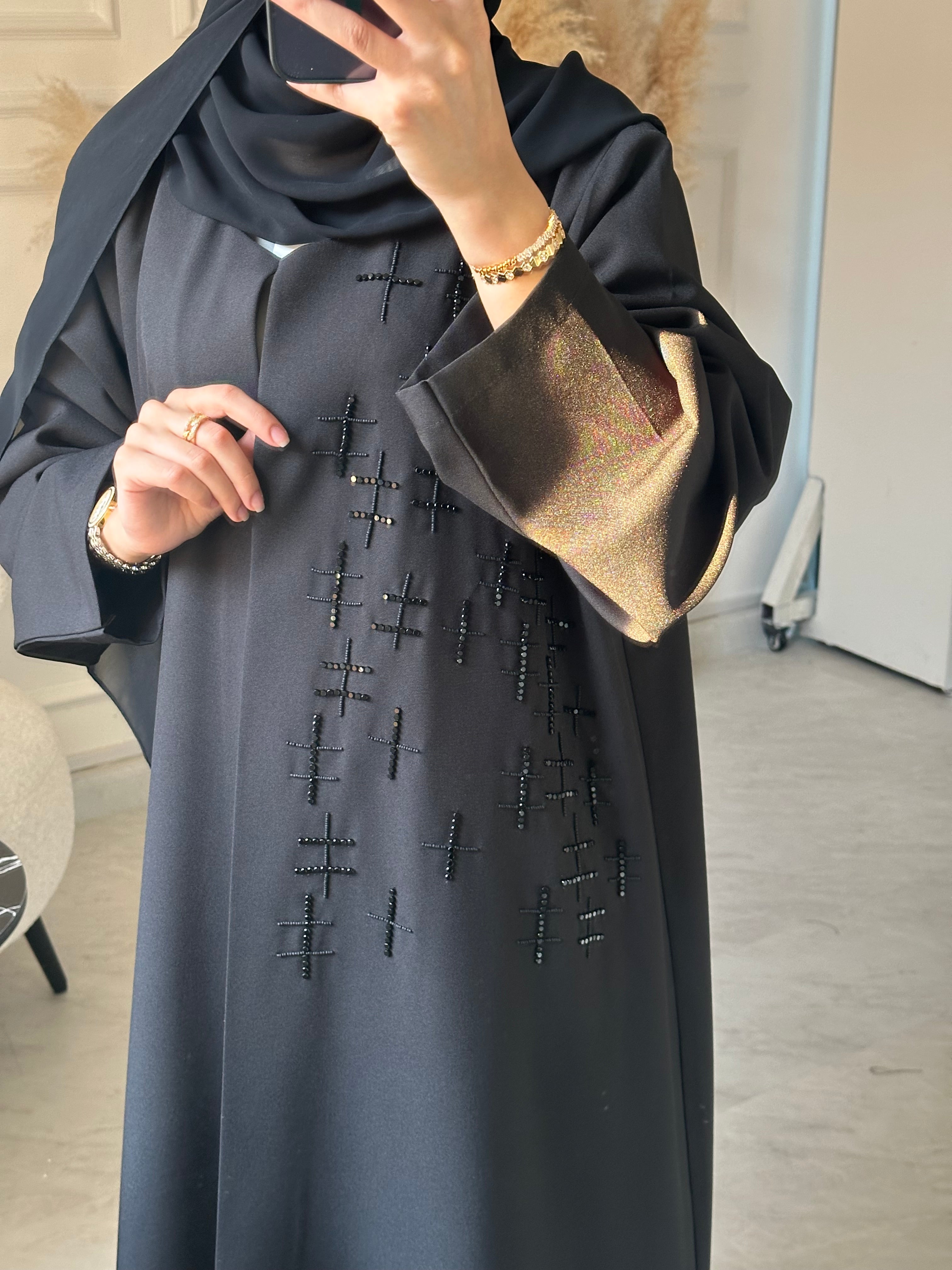 C 1056 Black Beaded Abaya