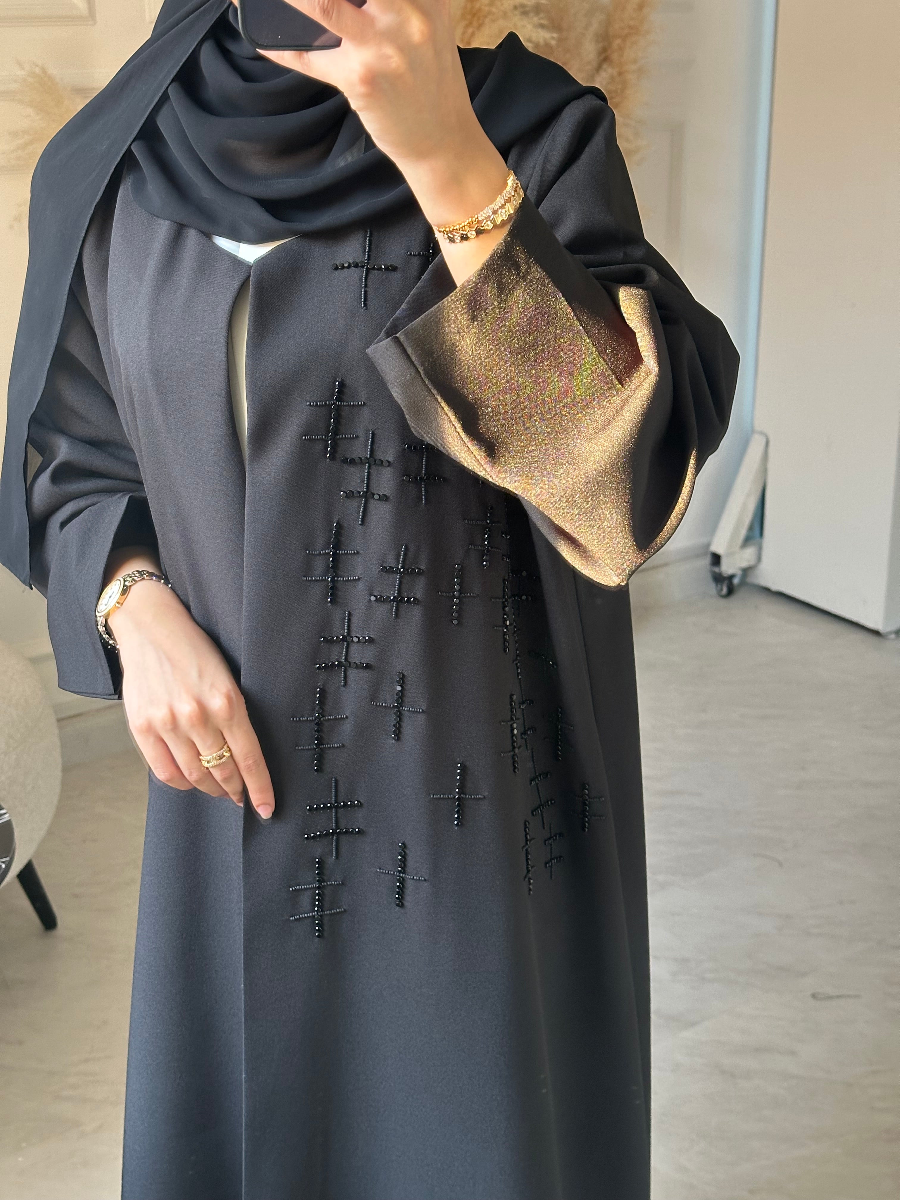 C 1056 Black Beaded Abaya