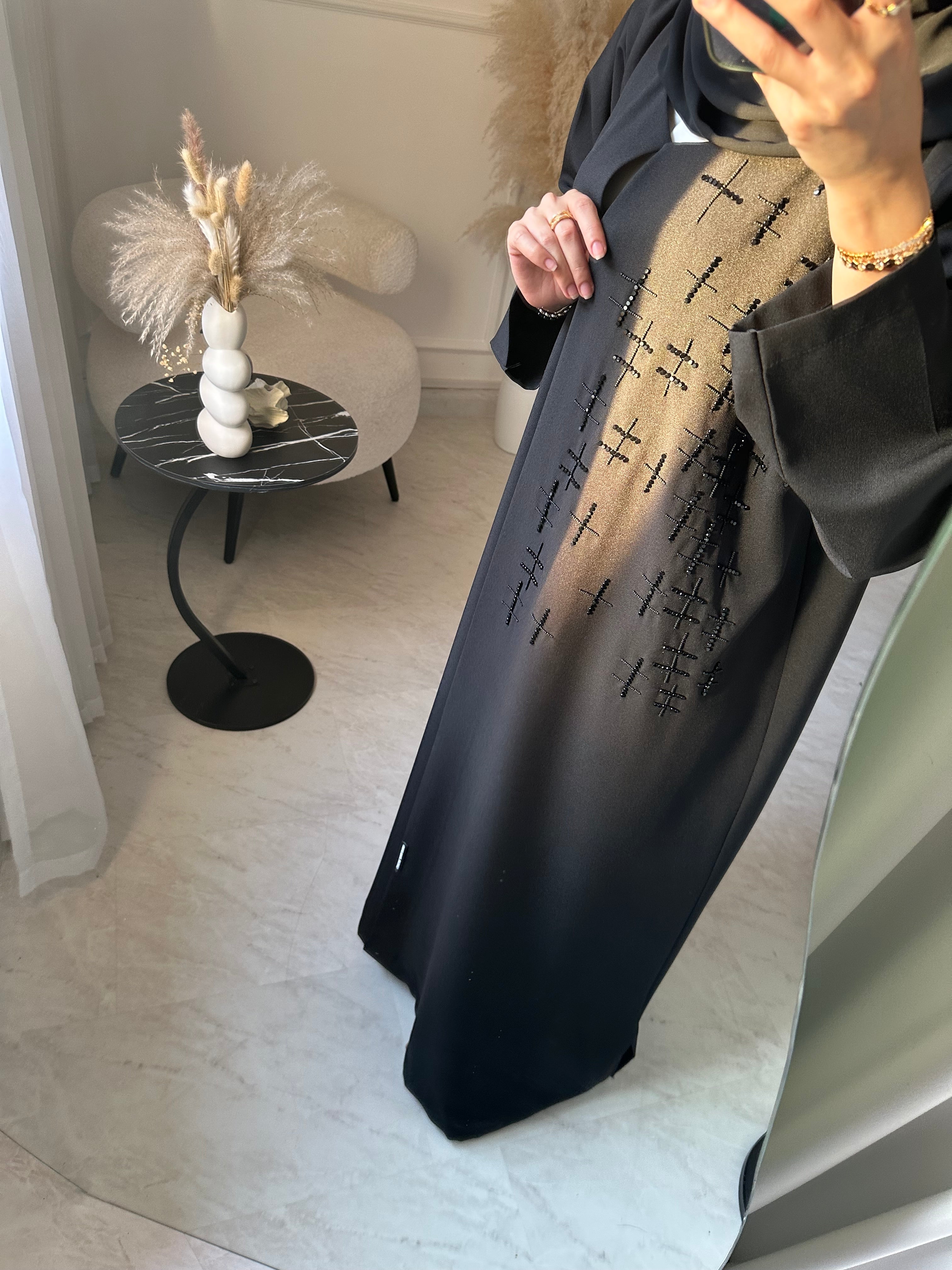 C 1056 Black Beaded Abaya