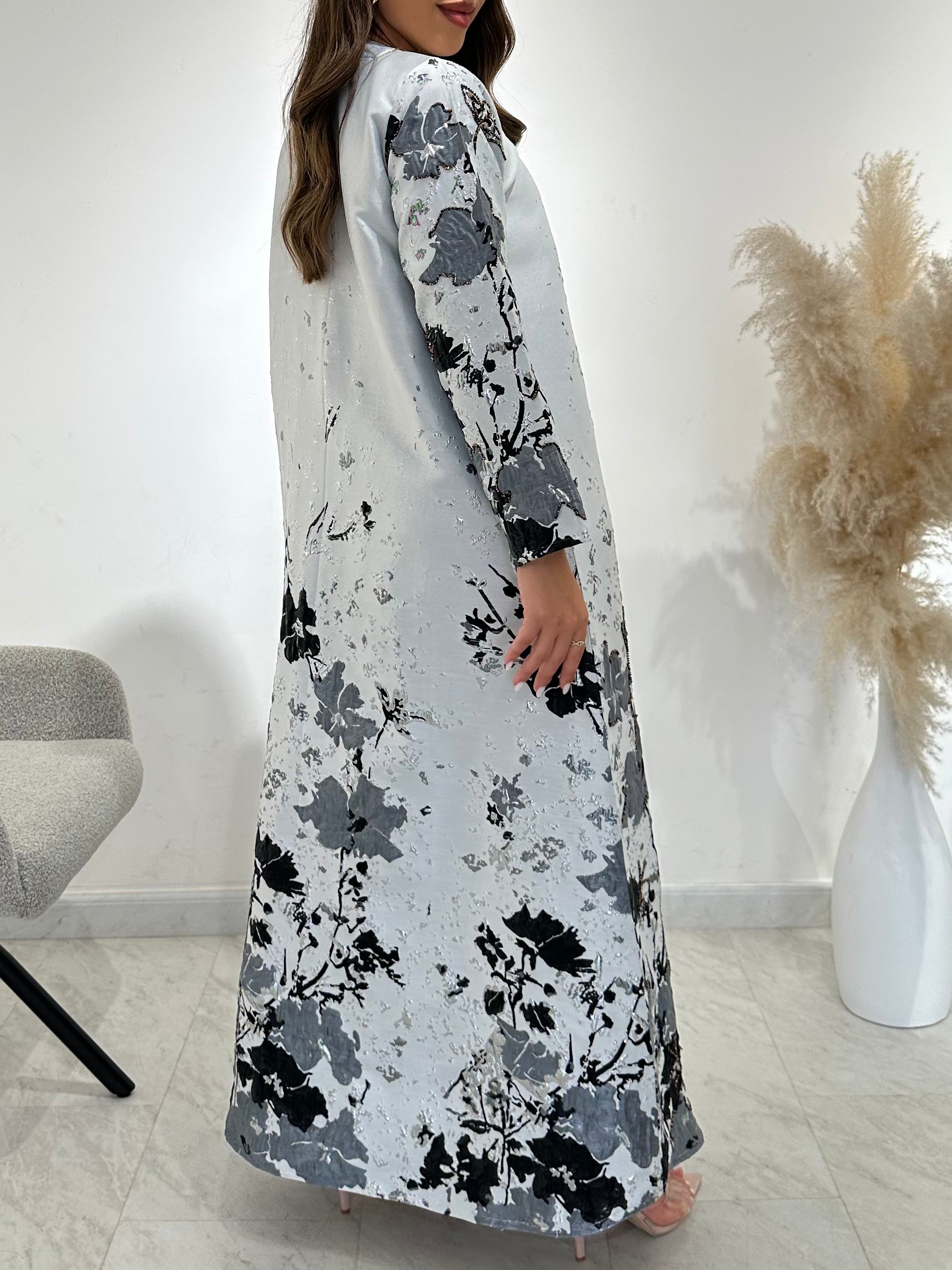 C 1509 Grey beaded abaya