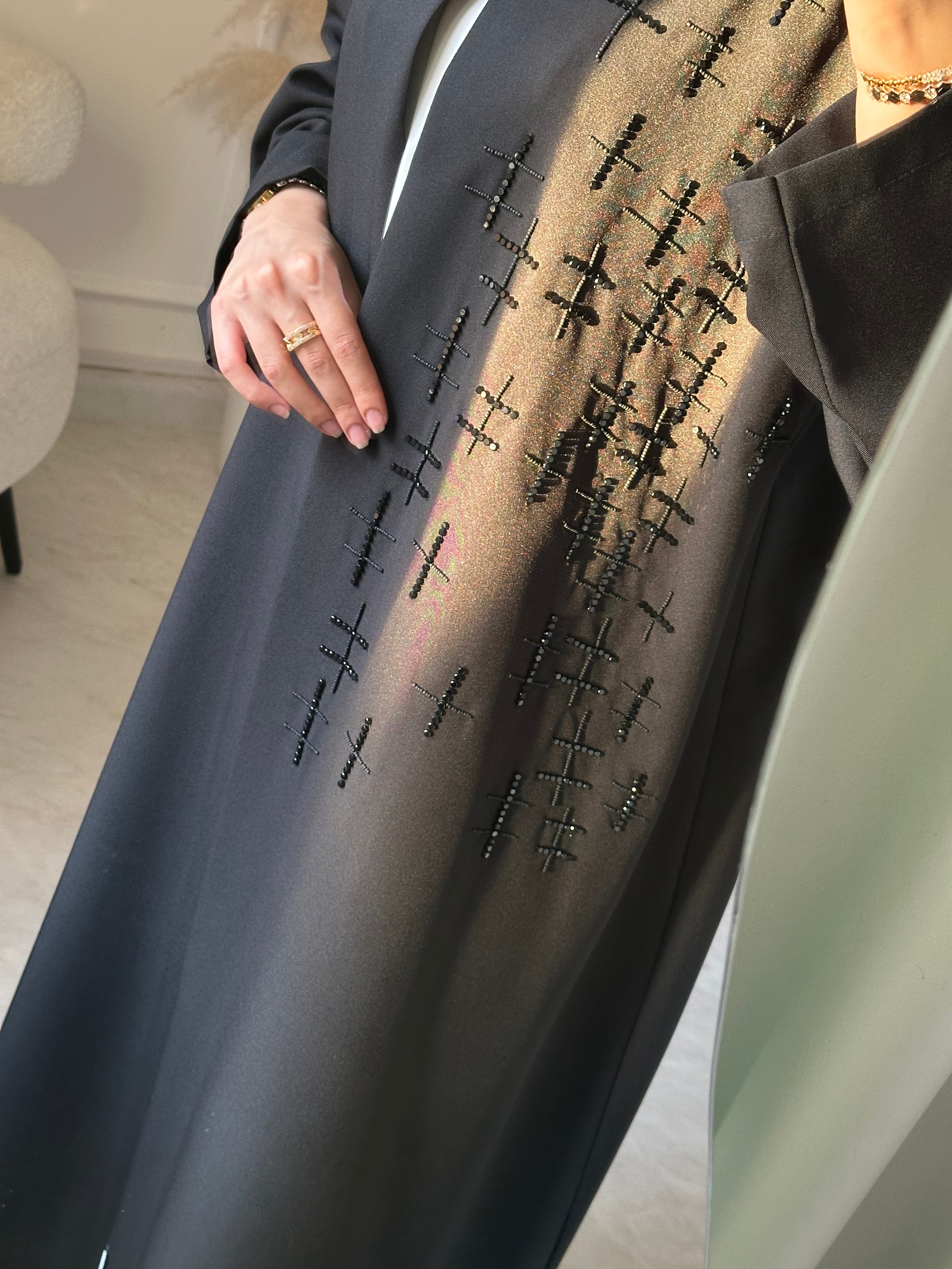 C 1056 Black Beaded Abaya