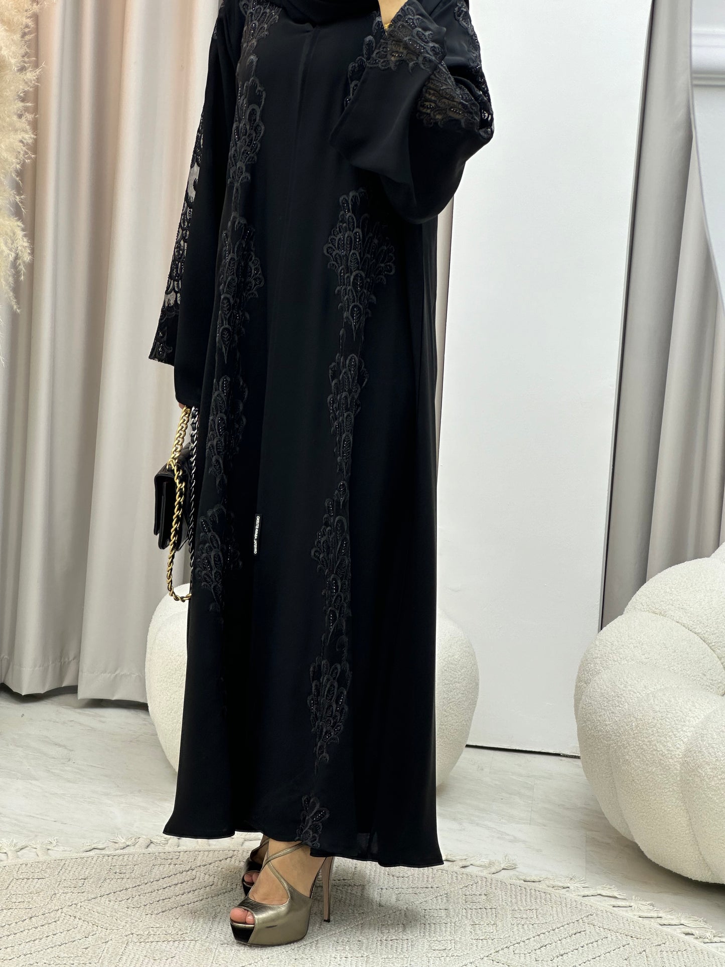 C 0300 Black Dantel Abaya