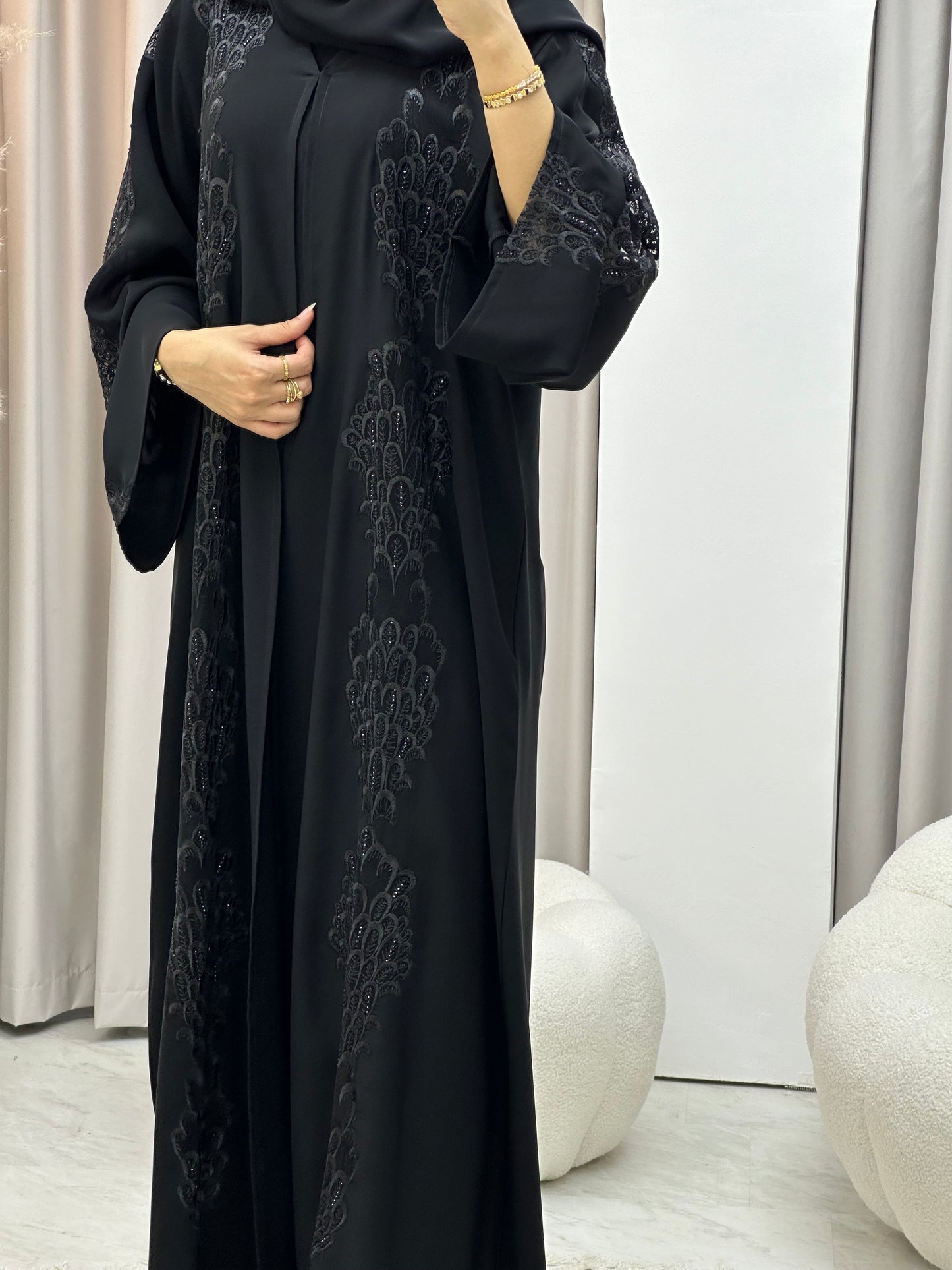 C 0300 Black Dantel Abaya