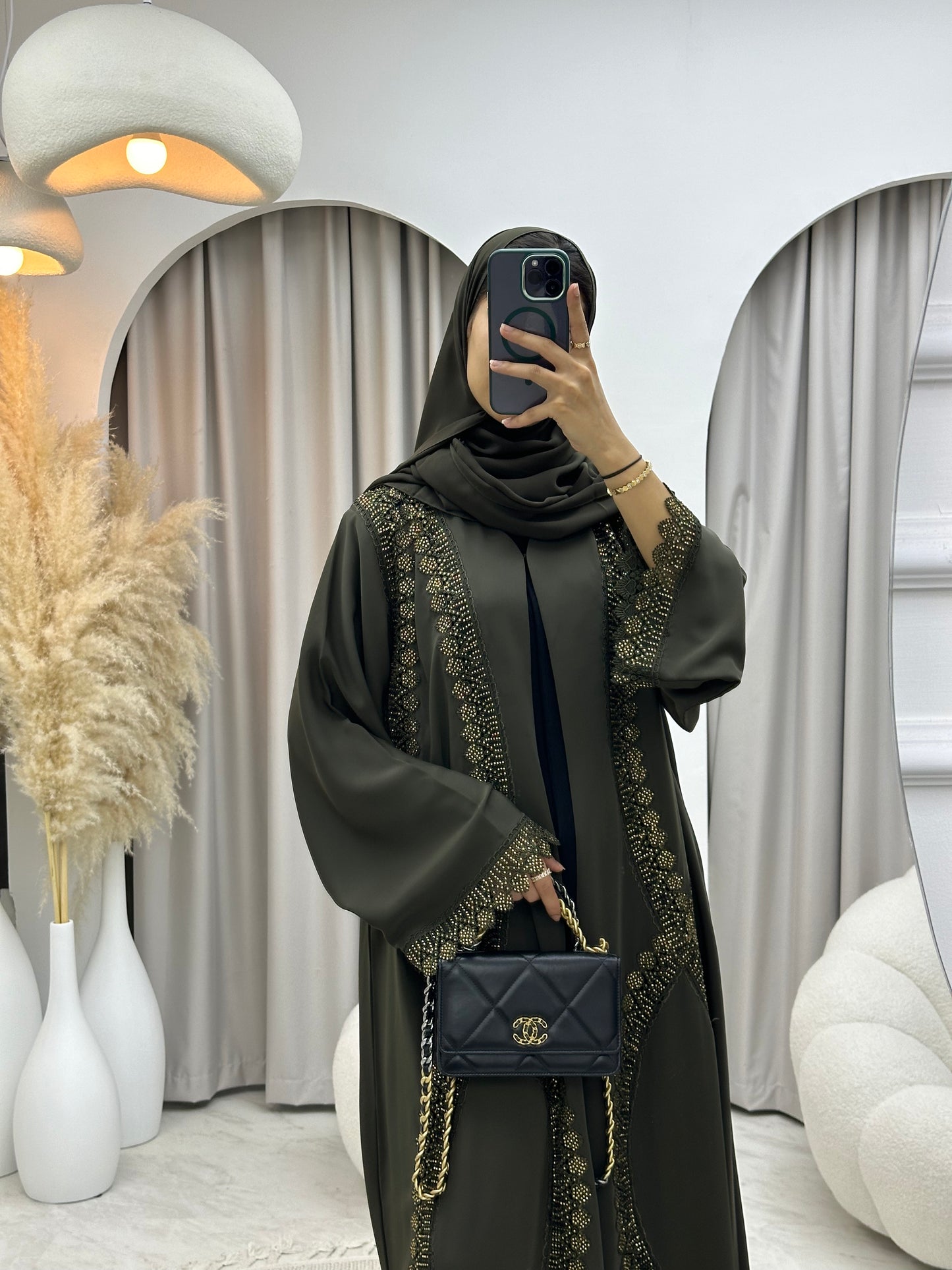 C 0124 Olive Lace Abaya