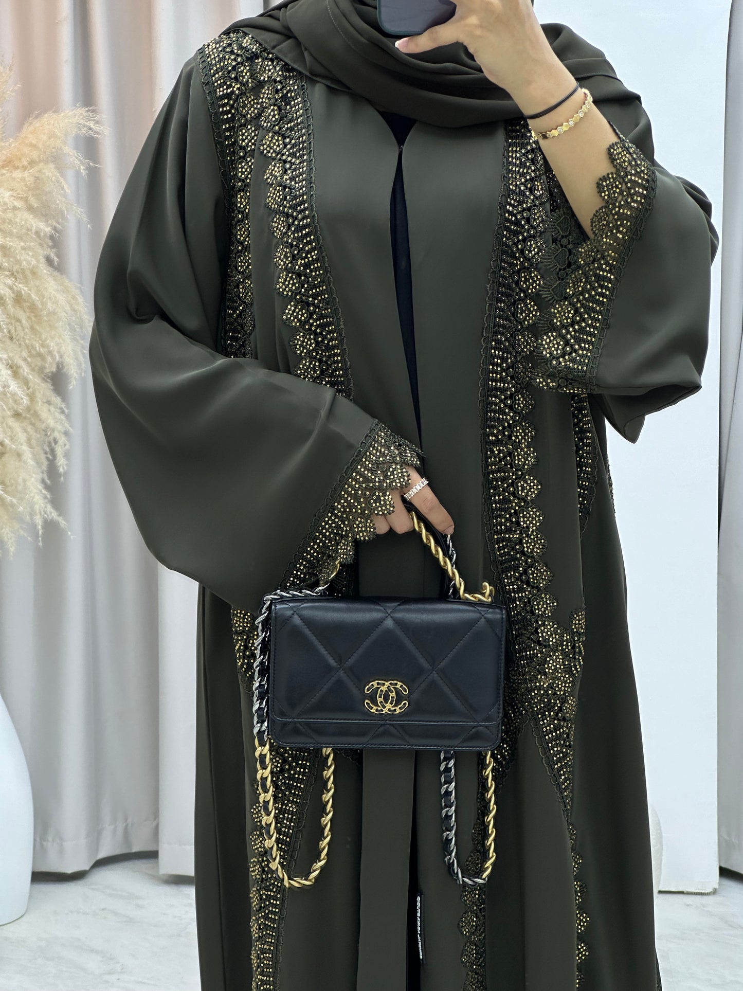 C 0124 Olive Lace Abaya