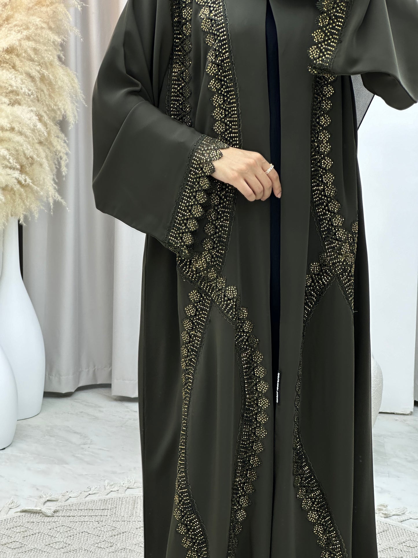 C 0124 Olive Lace Abaya