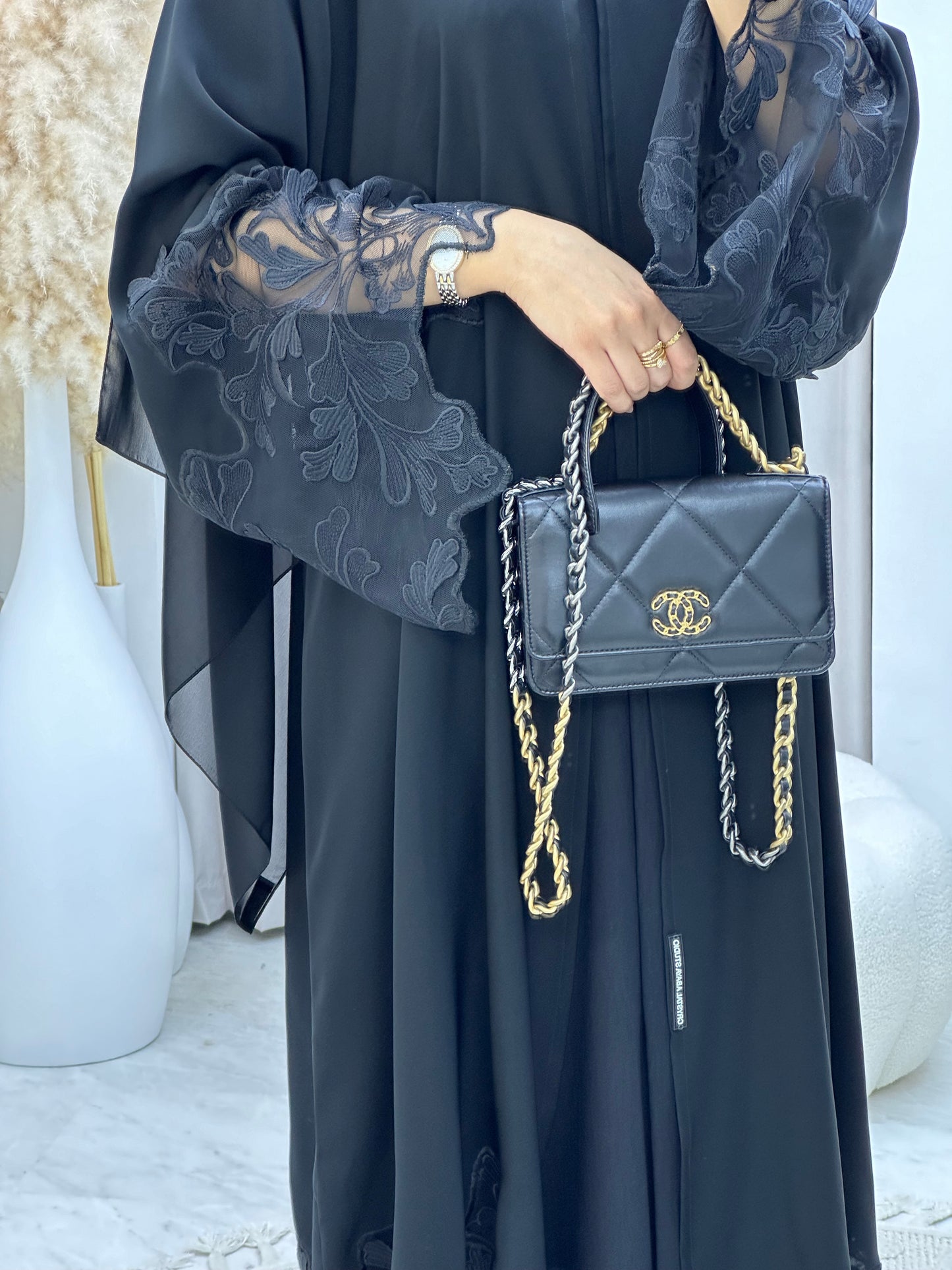 C 0303 Black Dantel Abaya