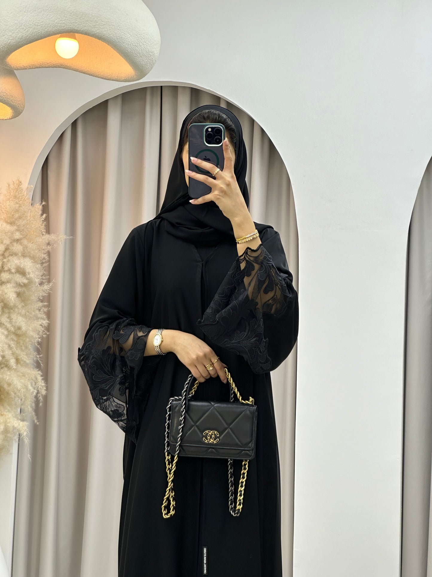 C 0303 Black Dantel Abaya