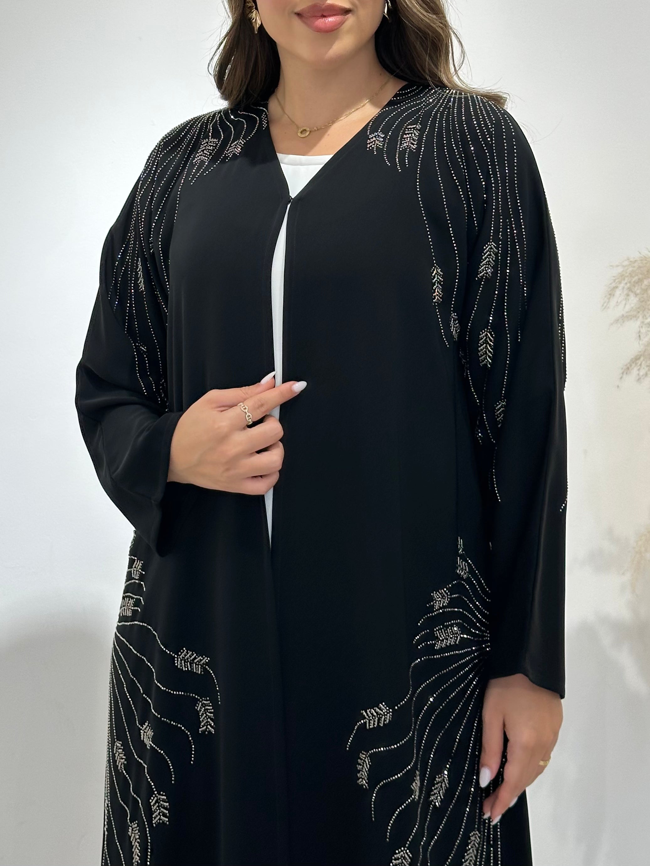 عباية مطبوعة بنقشة زنبق أسود C 1254