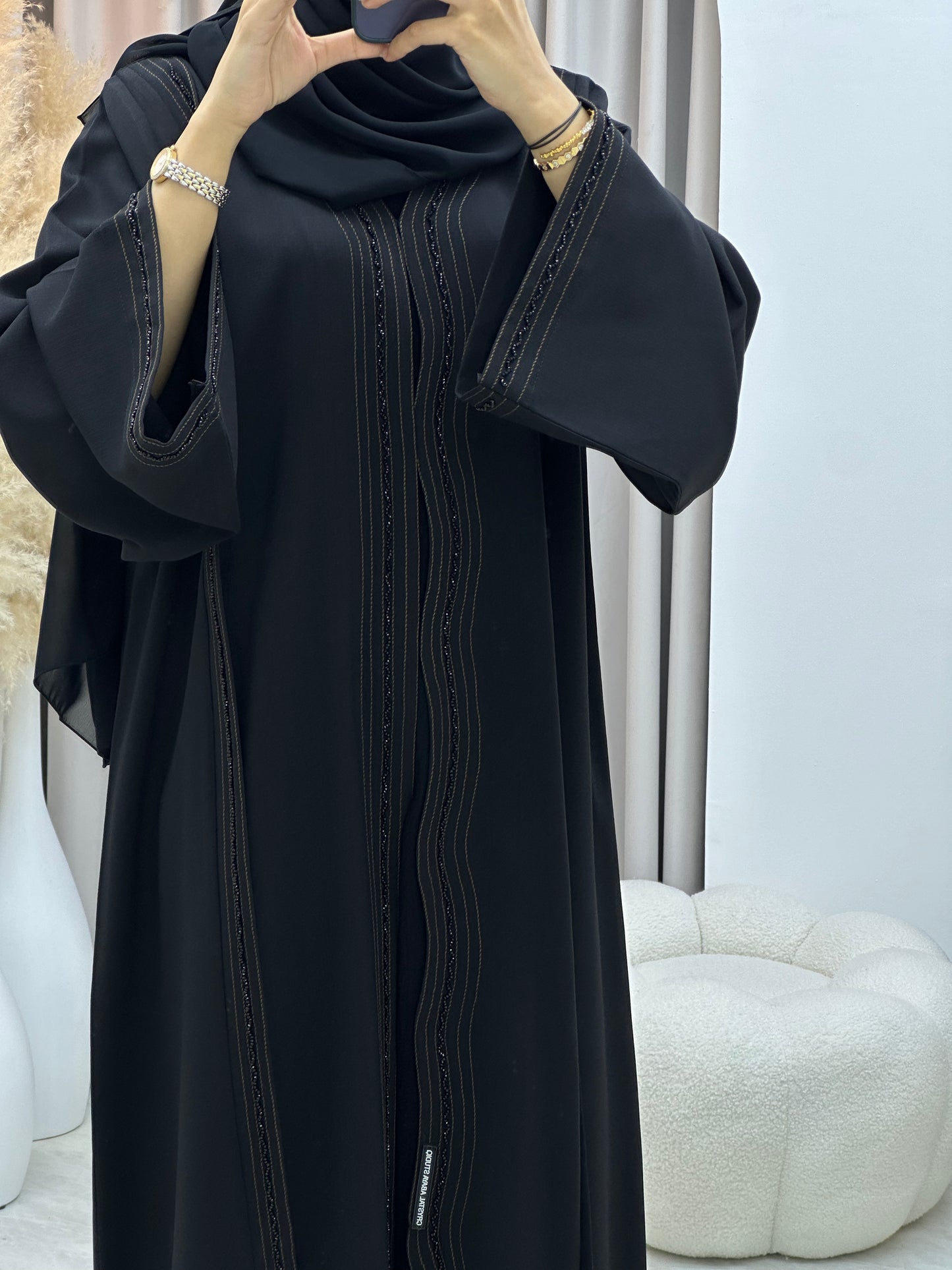 C 0128 Black Beaded Abaya