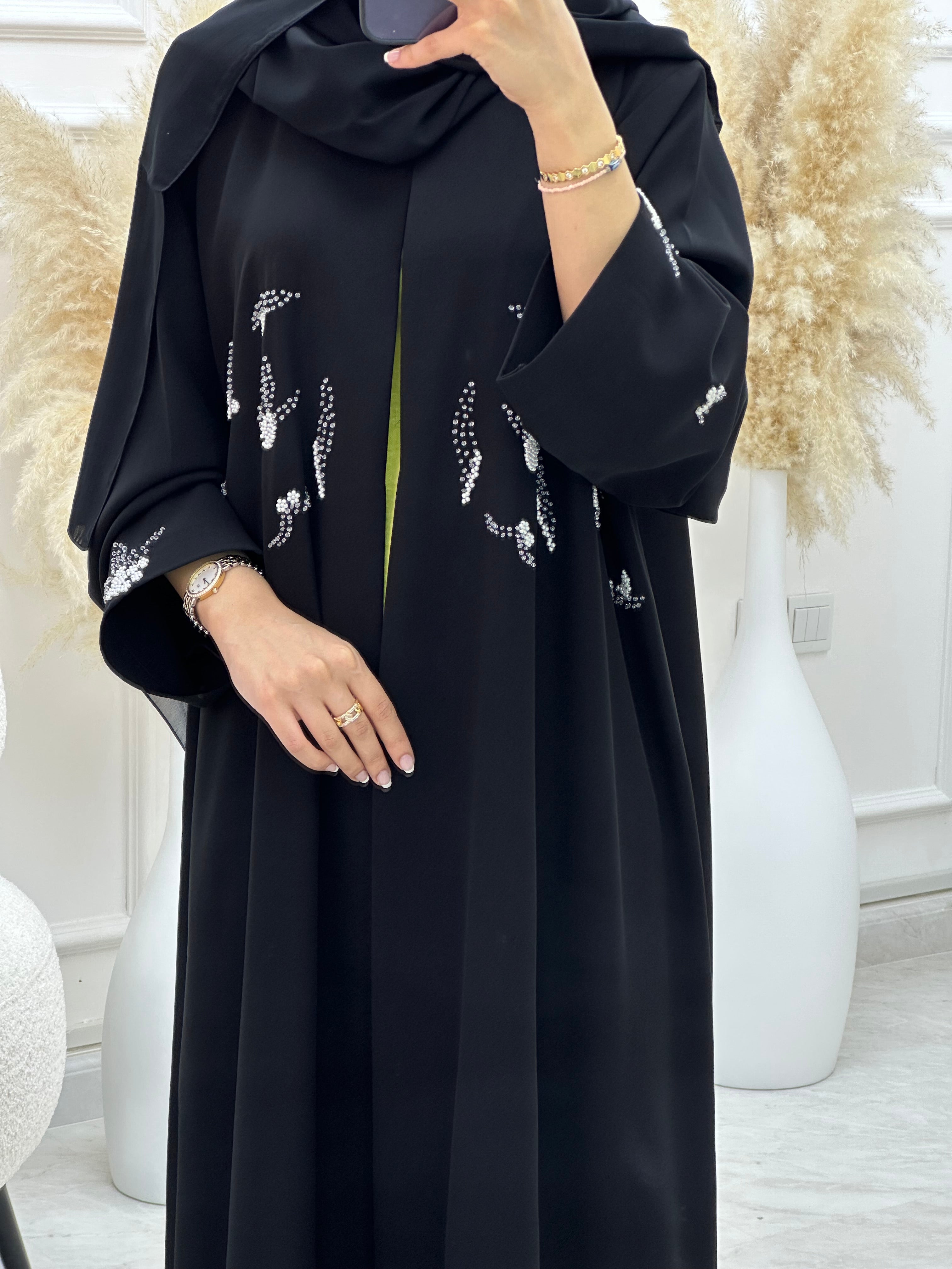 C 1069 Black Beaded Abaya