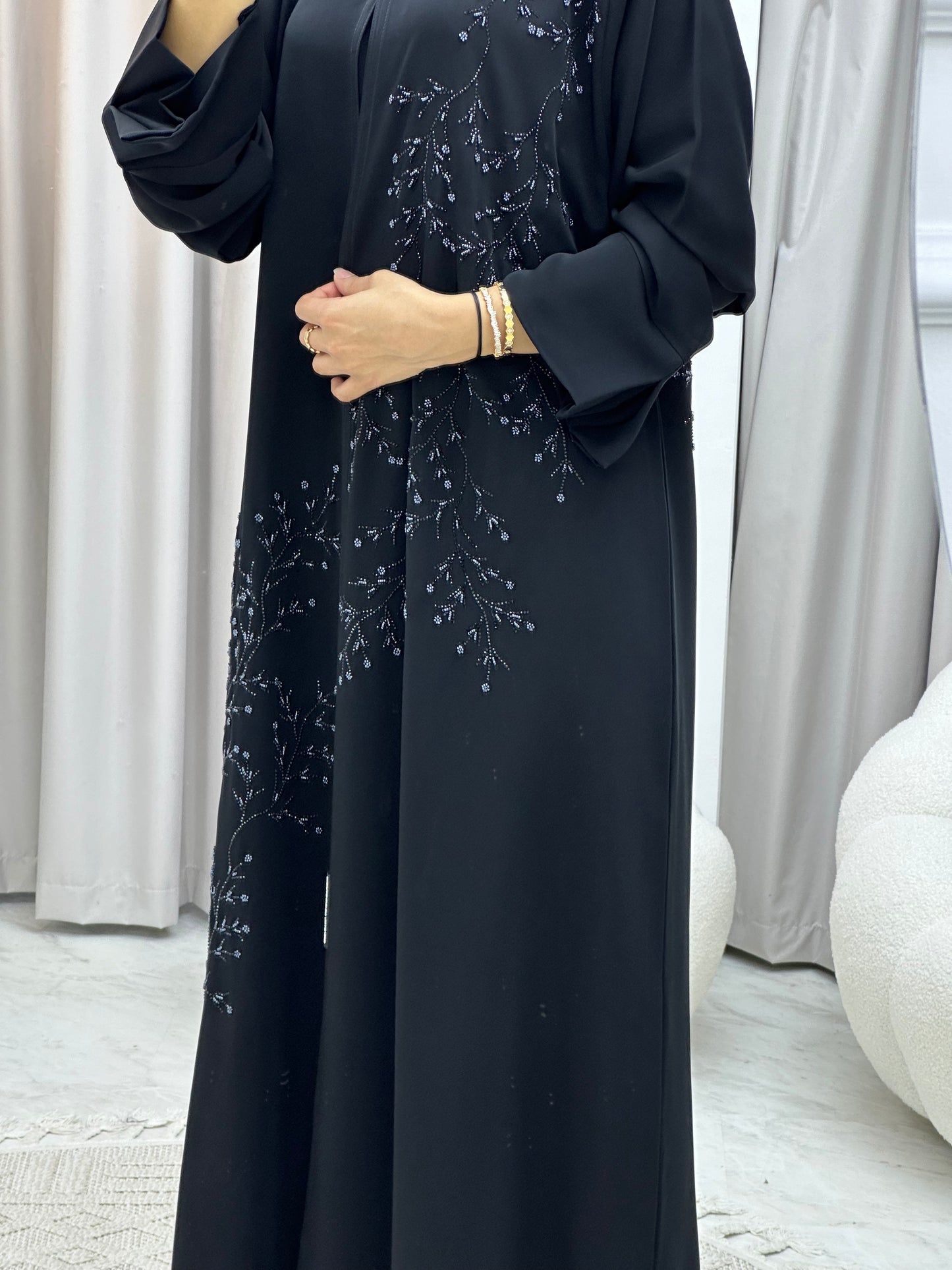 C RTW 0130 Black Blue Beadwork Abaya