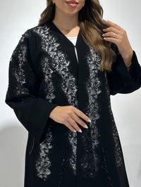 عباية سوداء من الدانتيل مزينة بالخرز C 1492 - XS / 49