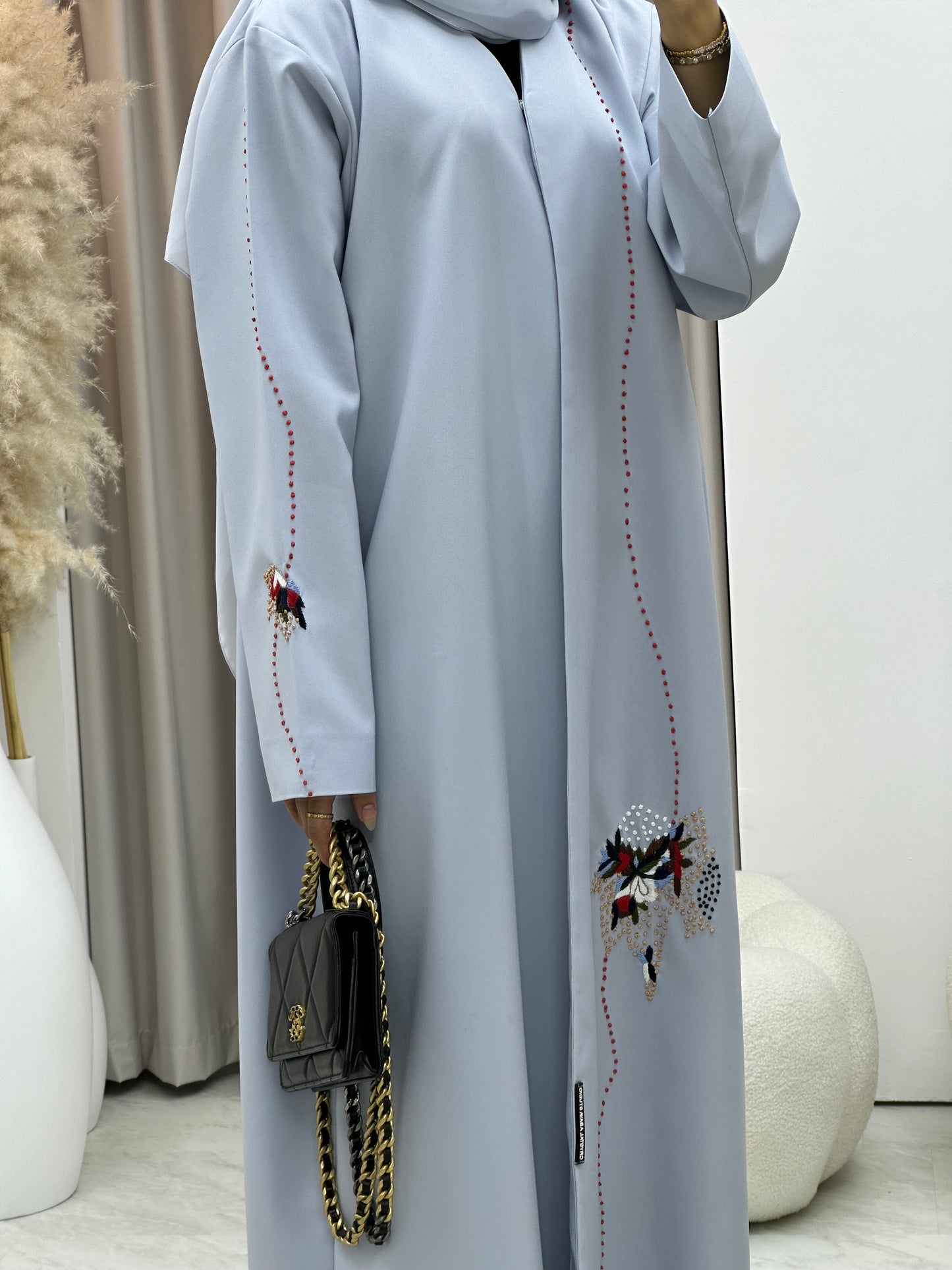 C 0306 Light Blue Embroidery Abaya