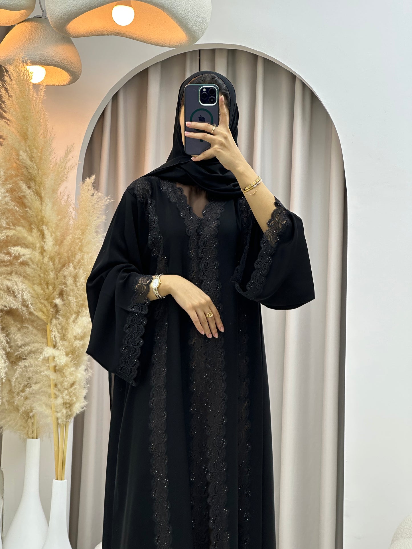 C 0561 Black Classic Lace Abaya