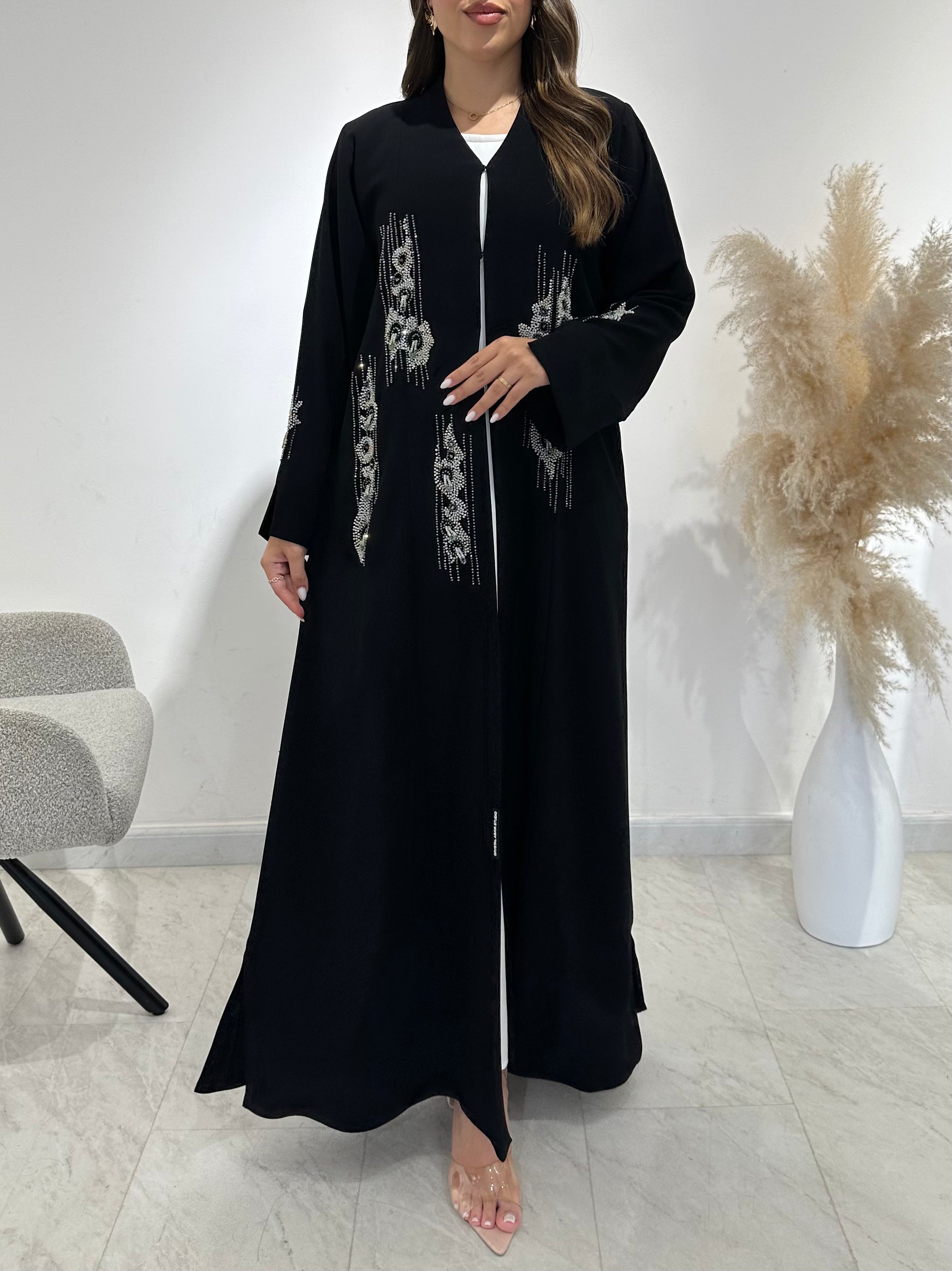 C 1494 Black Beaded Abaya