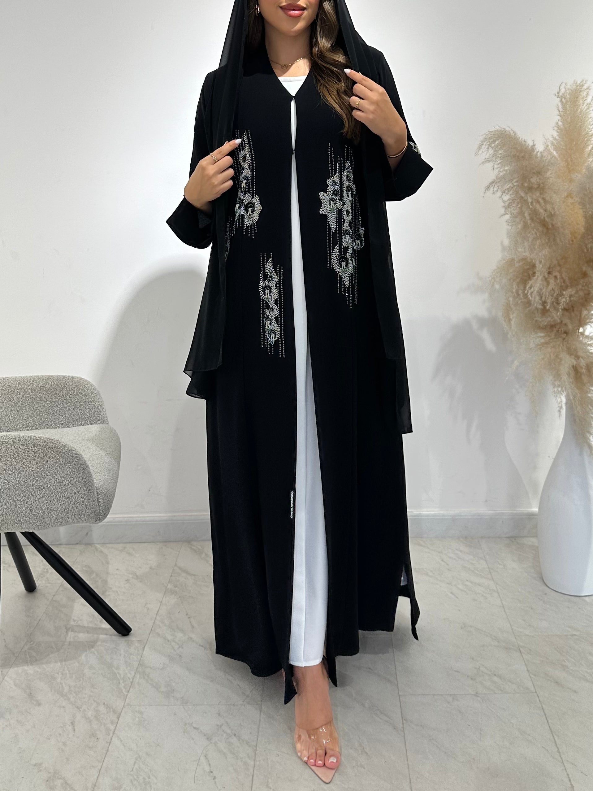 C 1494 Black Beaded Abaya