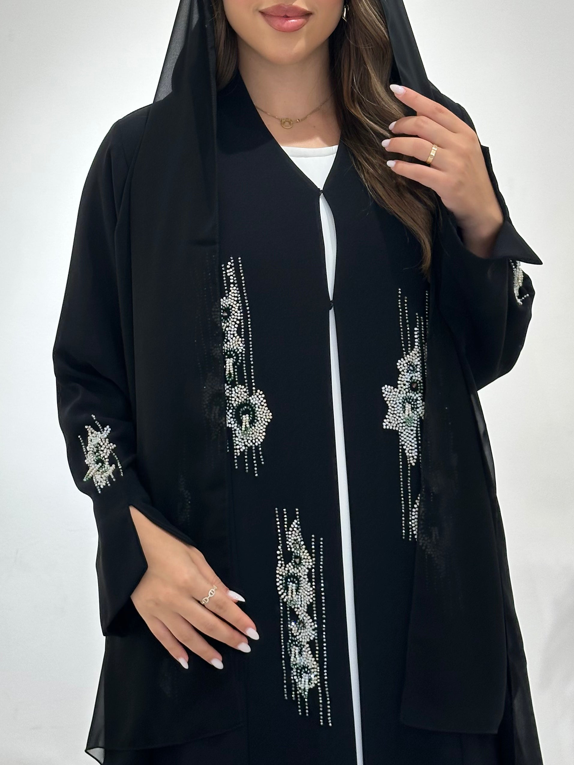 C 1494 Black Beaded Abaya