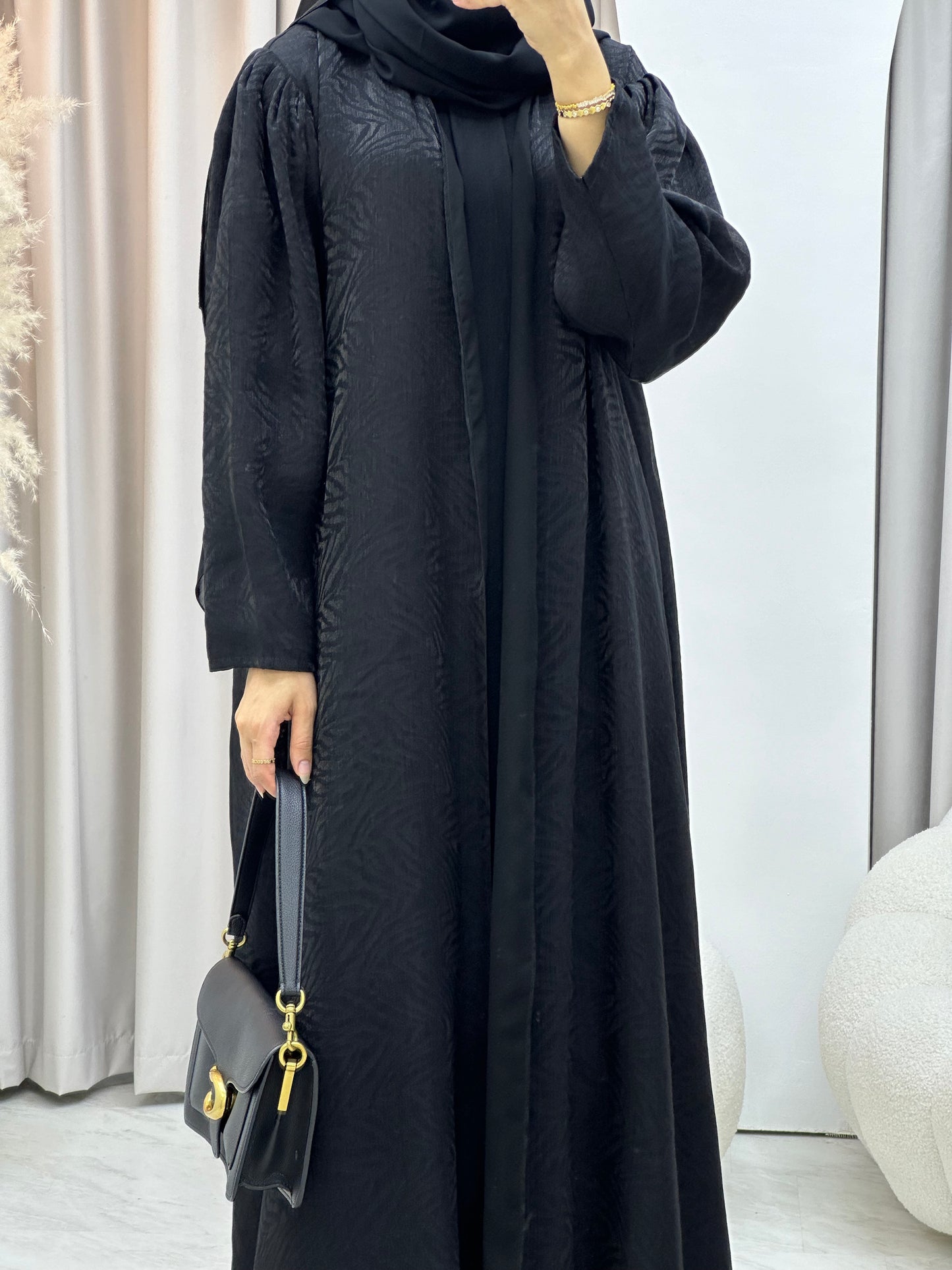 C 0308-01 Black Printed Abaya