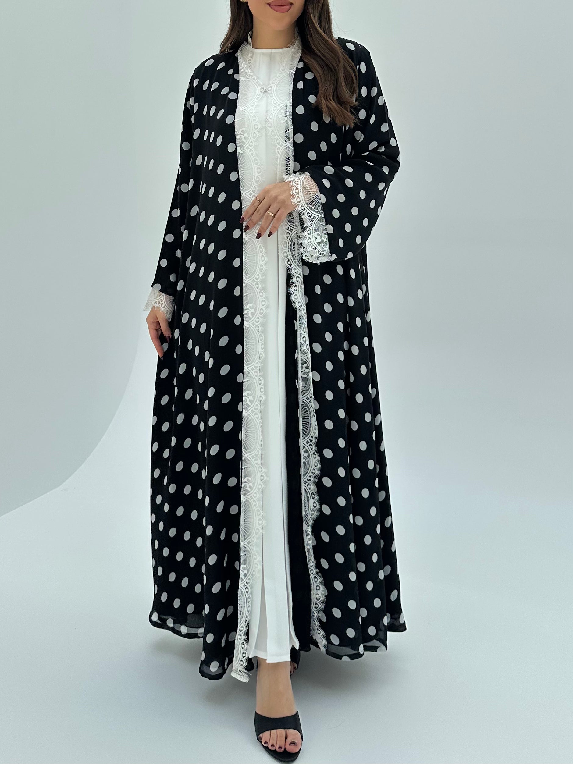 C 1722 Black Polka Dot Lace Abaya