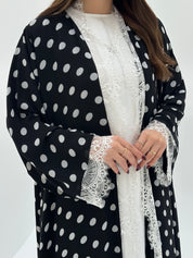 C 1722 Black Polka Dot Lace Abaya