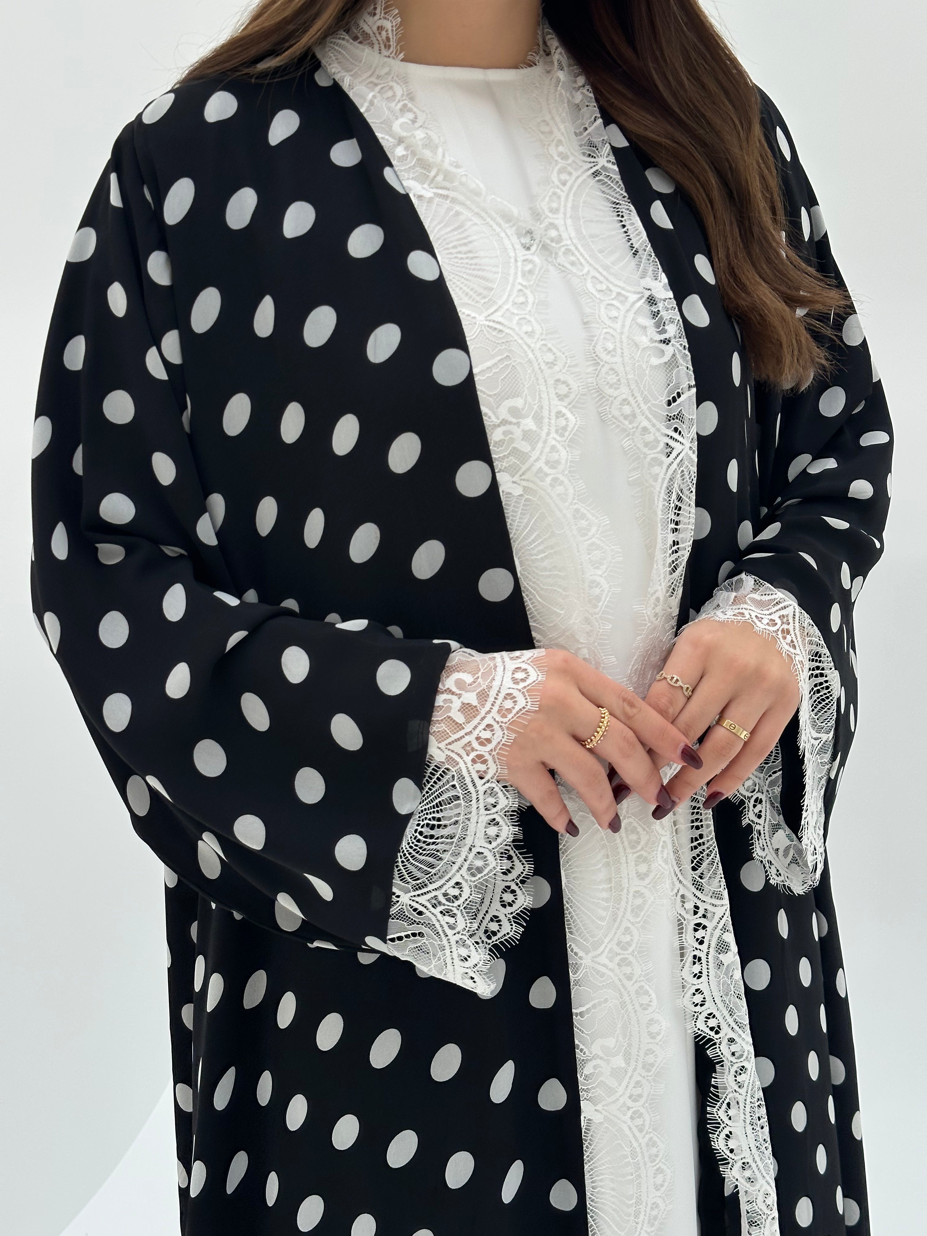 C 1722 Black Polka Dot Lace Abaya