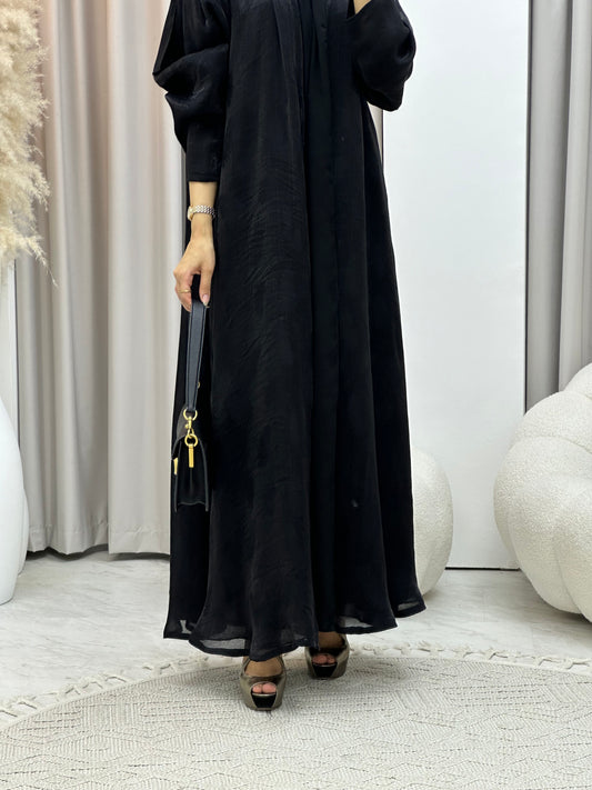 C 0307-01 Black Leaf Printed Abaya