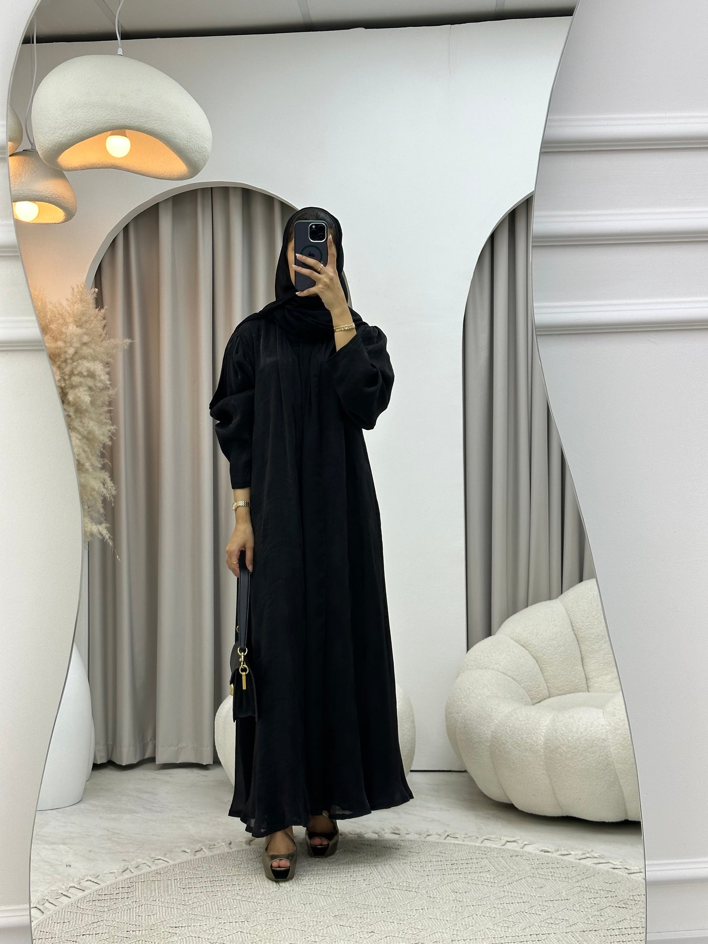 C 0307-01 Black Leaf Printed Abaya