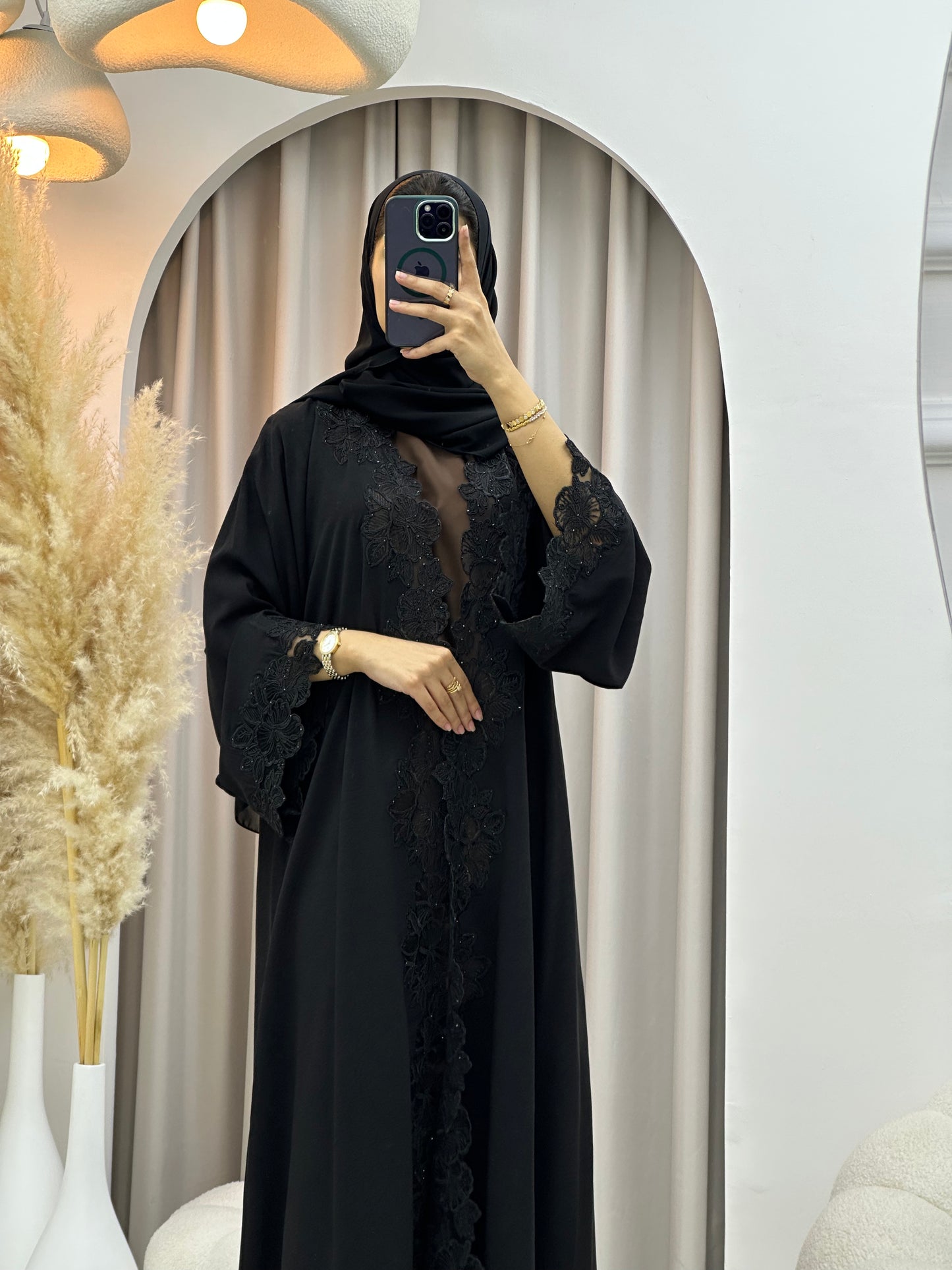 C 0563 Black Classic Lace Abaya