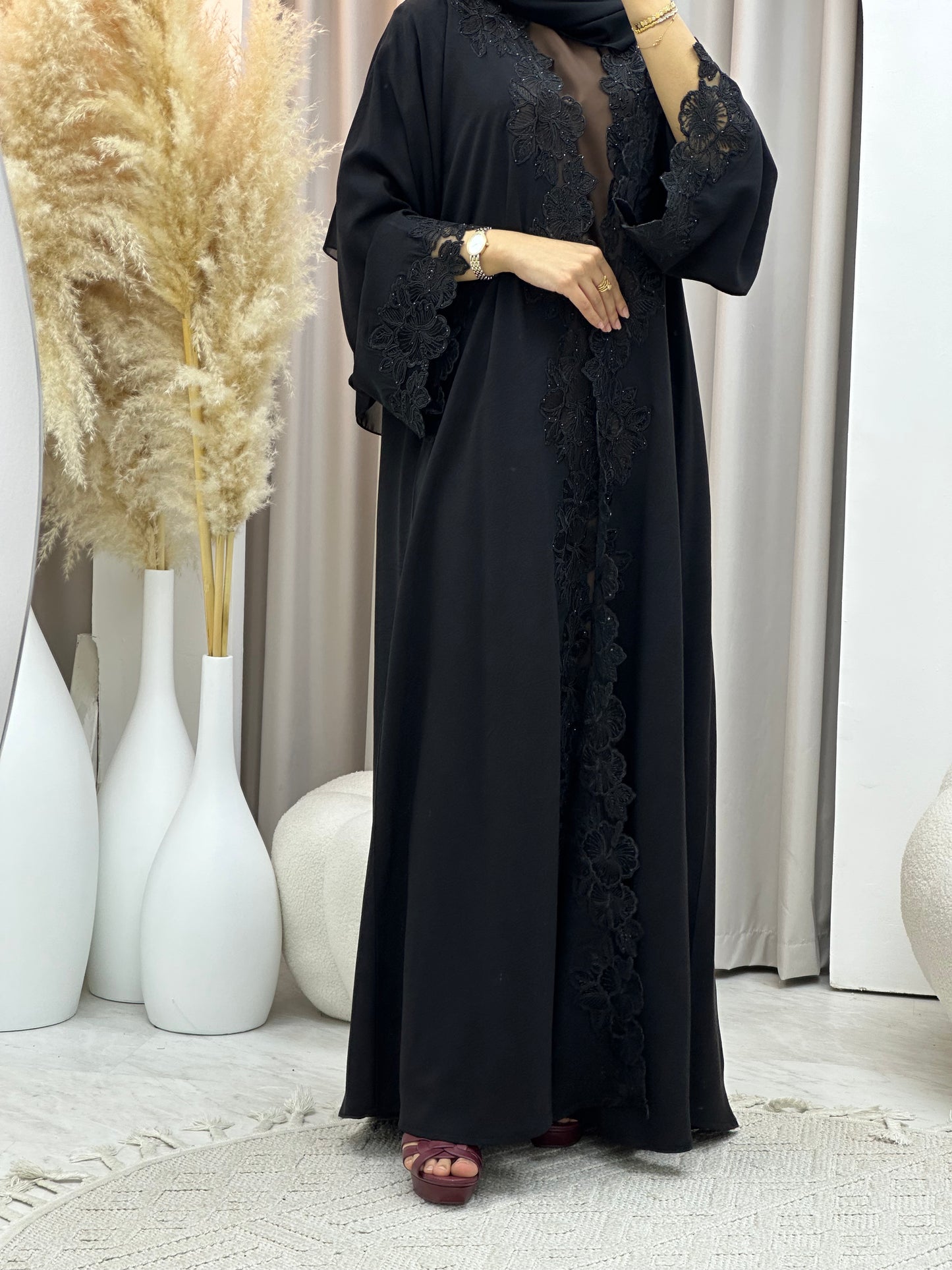 C 0563 Black Classic Lace Abaya