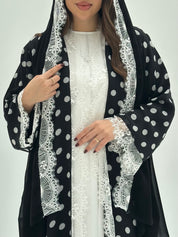 C 1722 Black Polka Dot Lace Abaya
