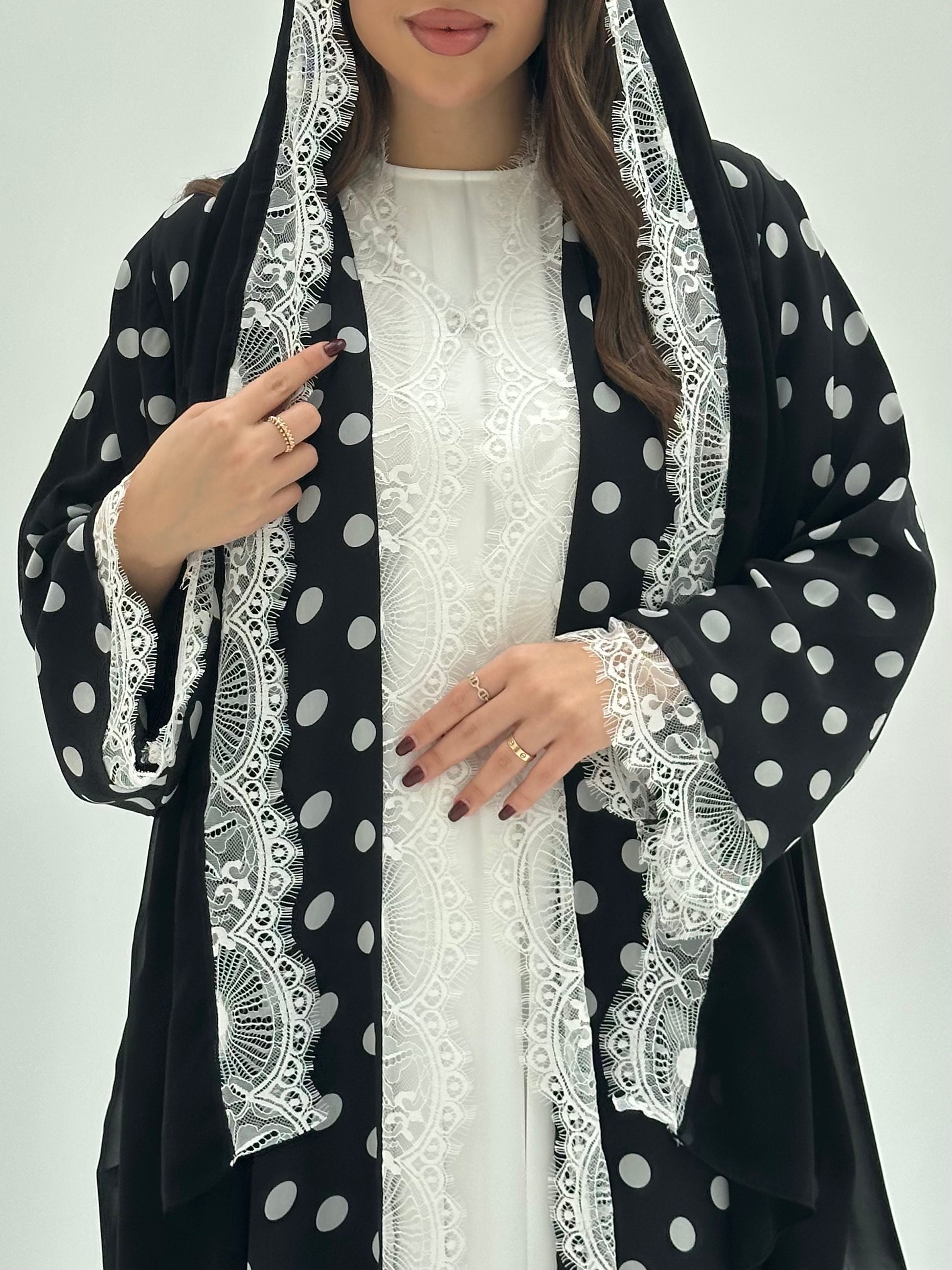 C 1722 Black Polka Dot Lace Abaya