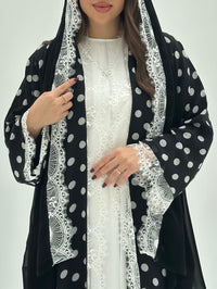 C 1722 Black Polka Dot Lace Abaya - XS / 50