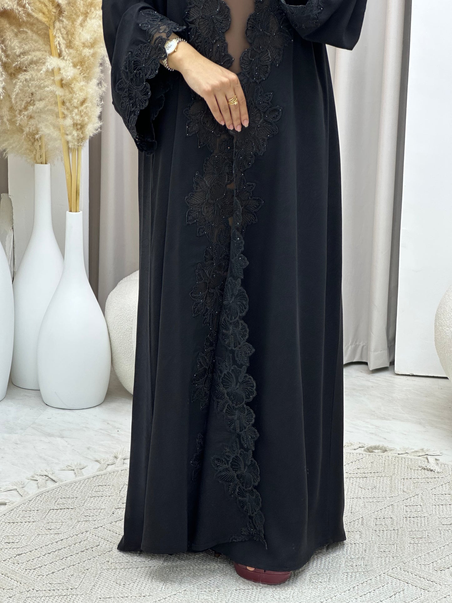 C 0563 Black Classic Lace Abaya