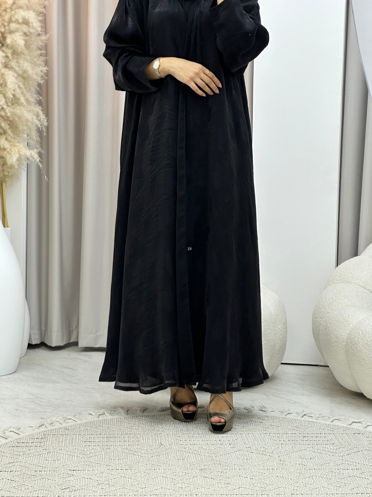 C 0307-01 Black Leaf Printed Abaya