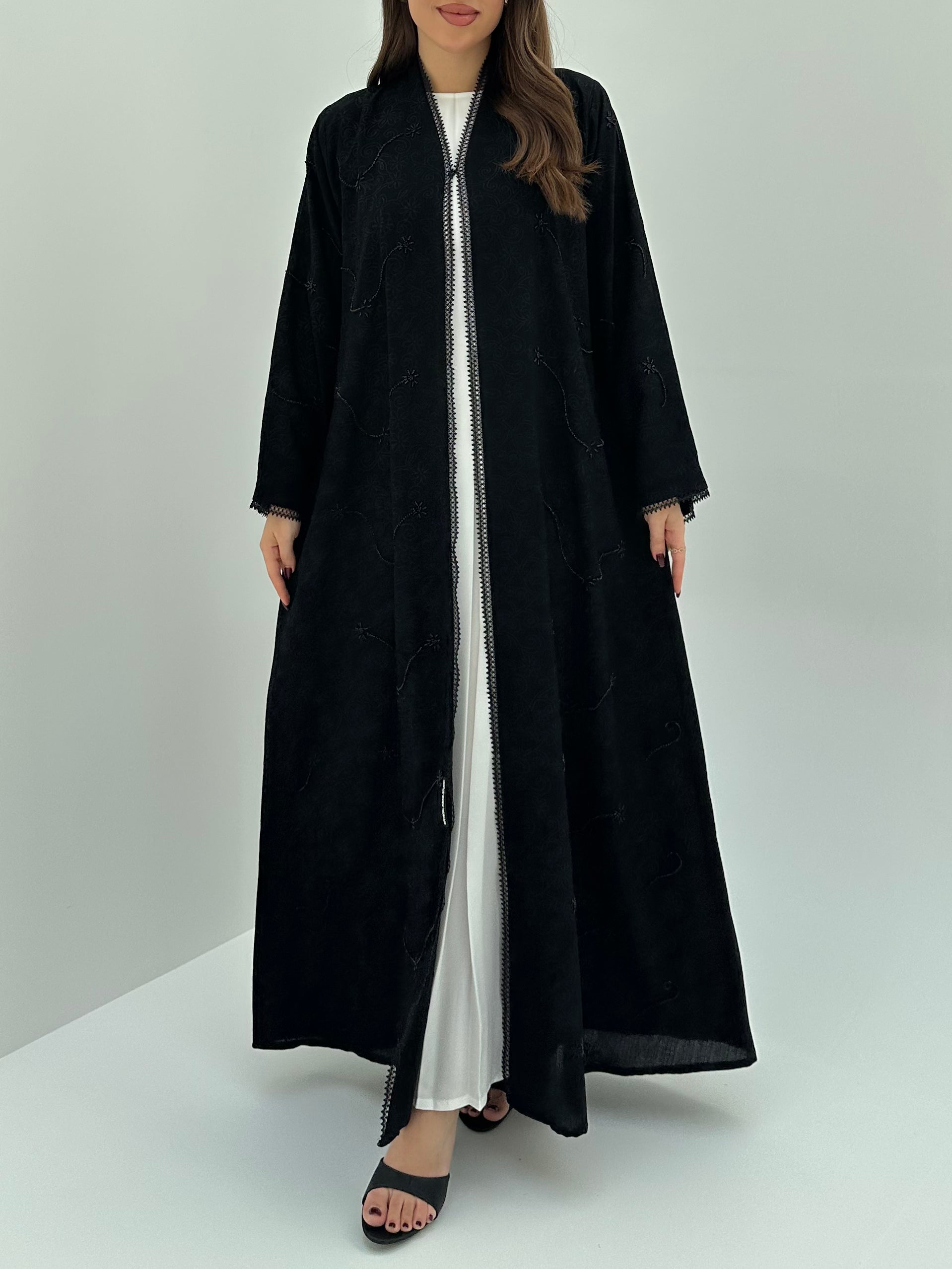 C 1726 Black Beaded Lace Abaya
