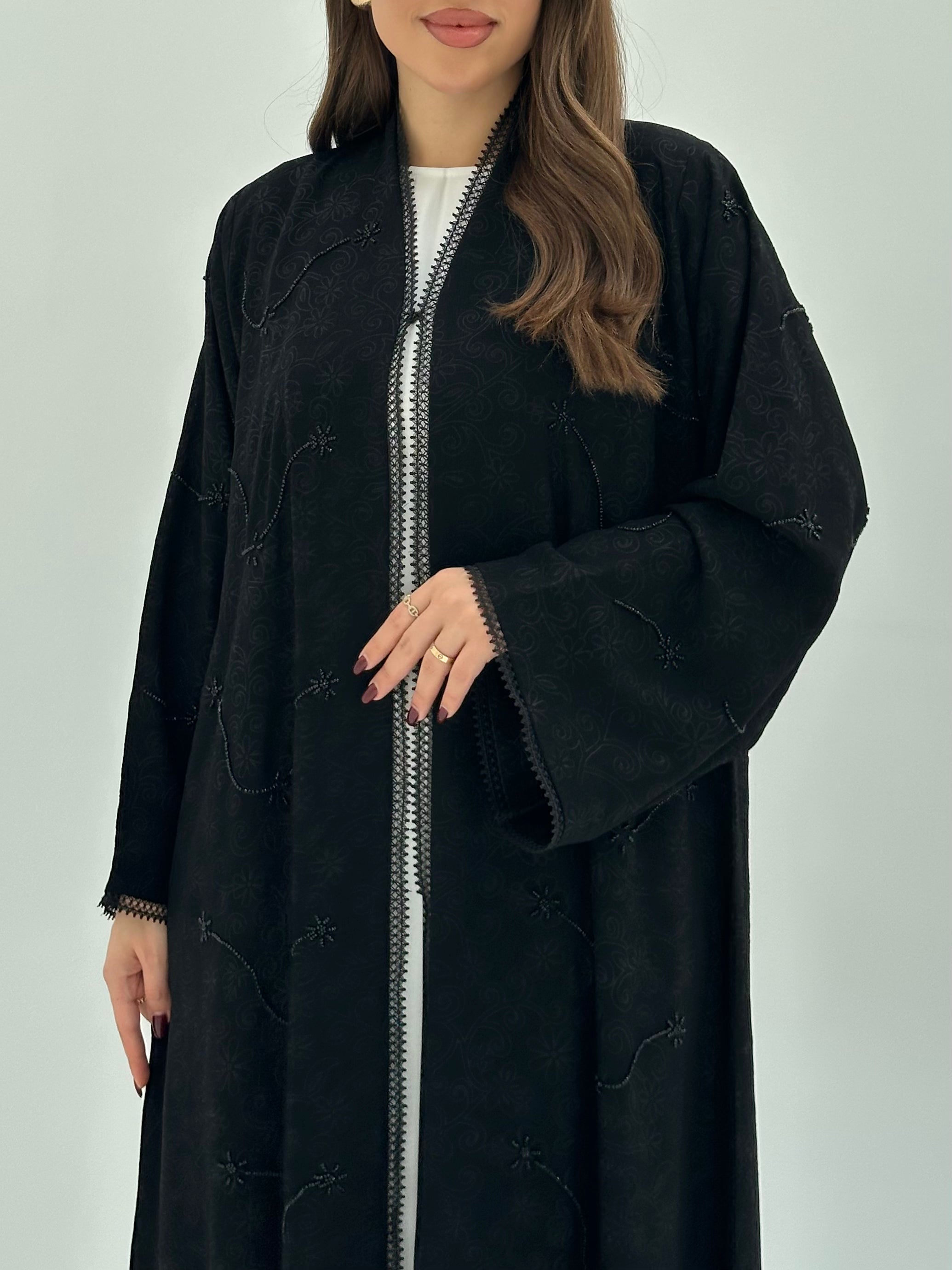 C 1726 Black Beaded Lace Abaya