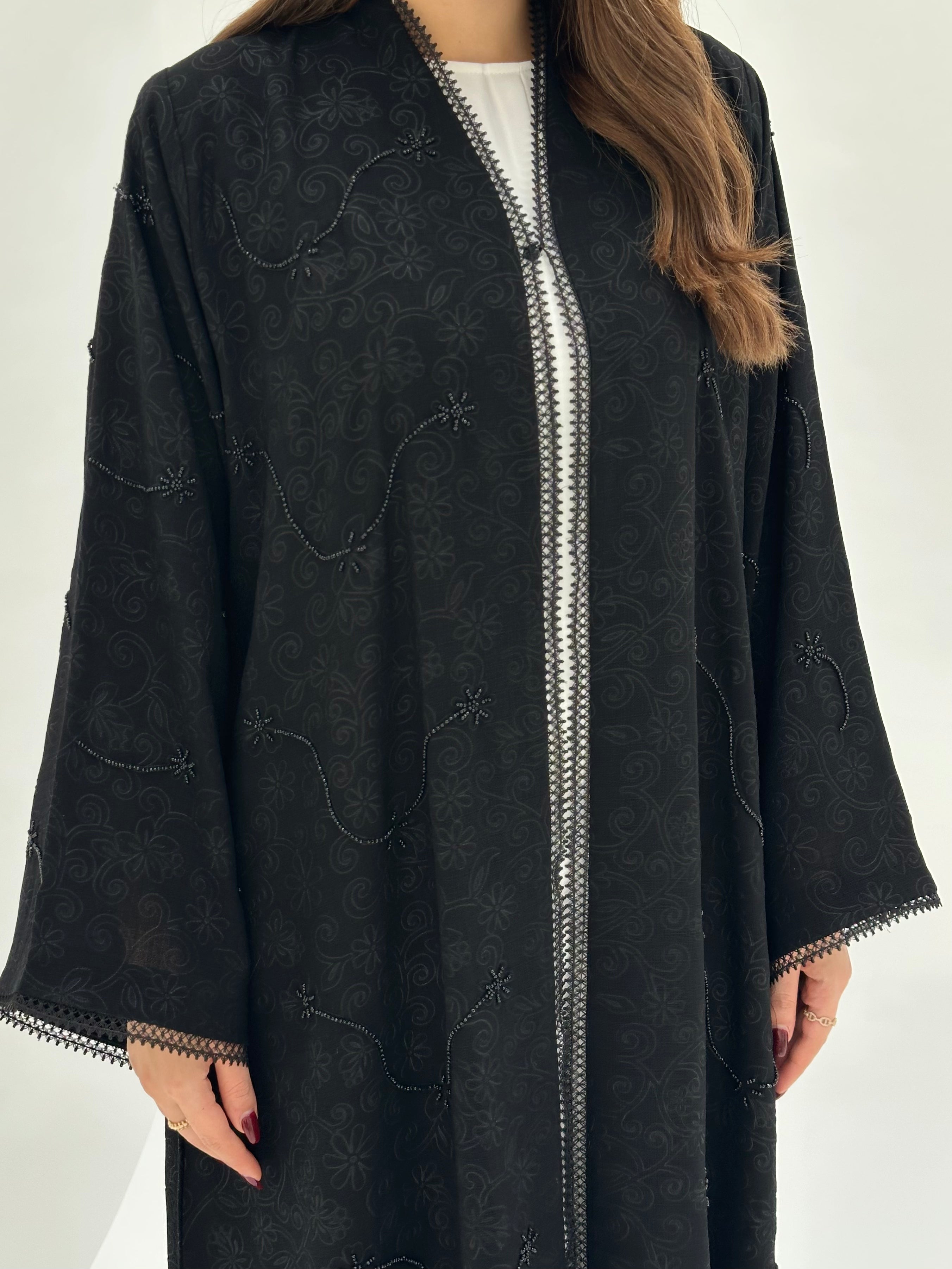 C 1726 Black Beaded Lace Abaya