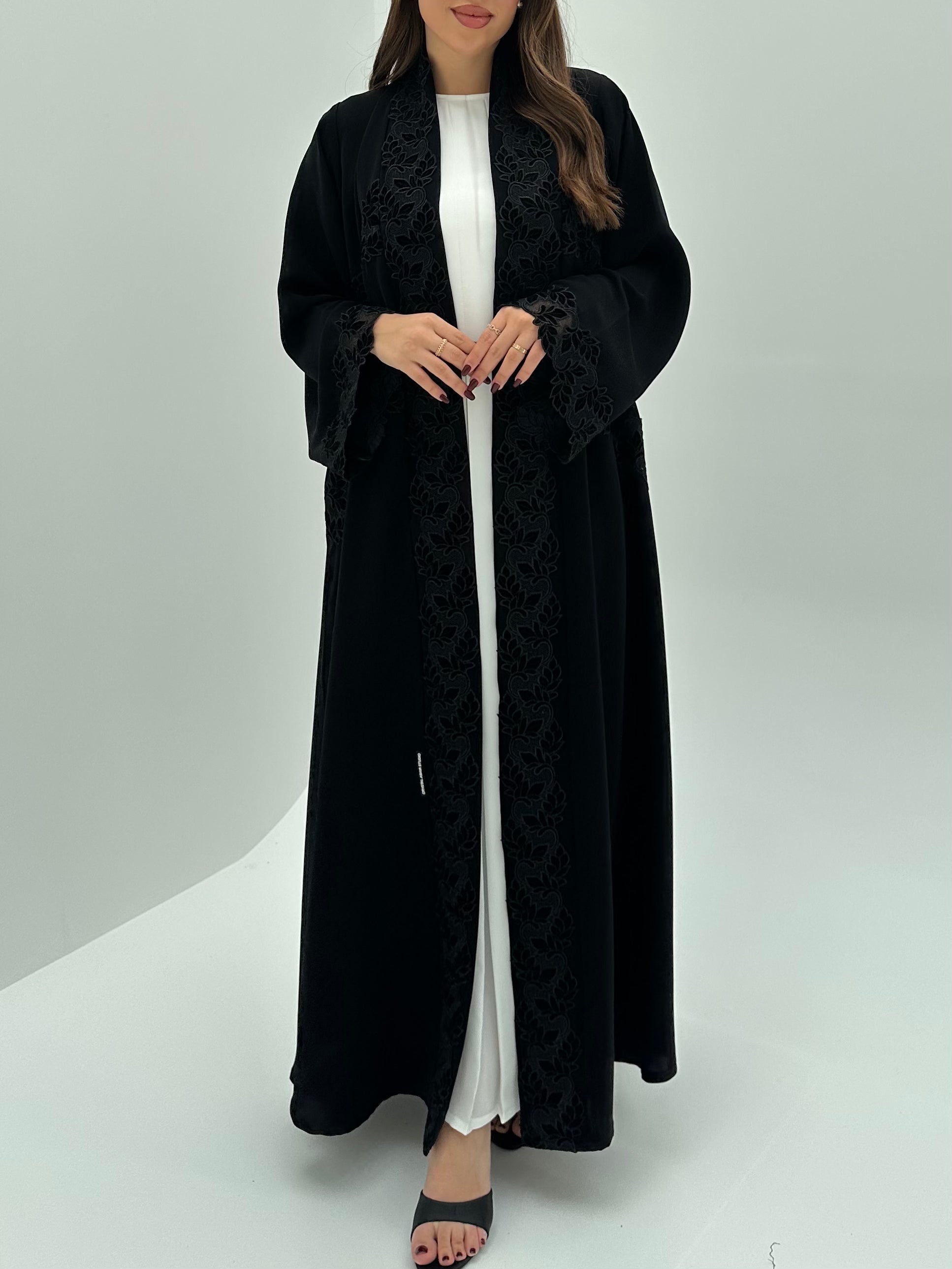 C 1726 Black Beaded Lace Abaya