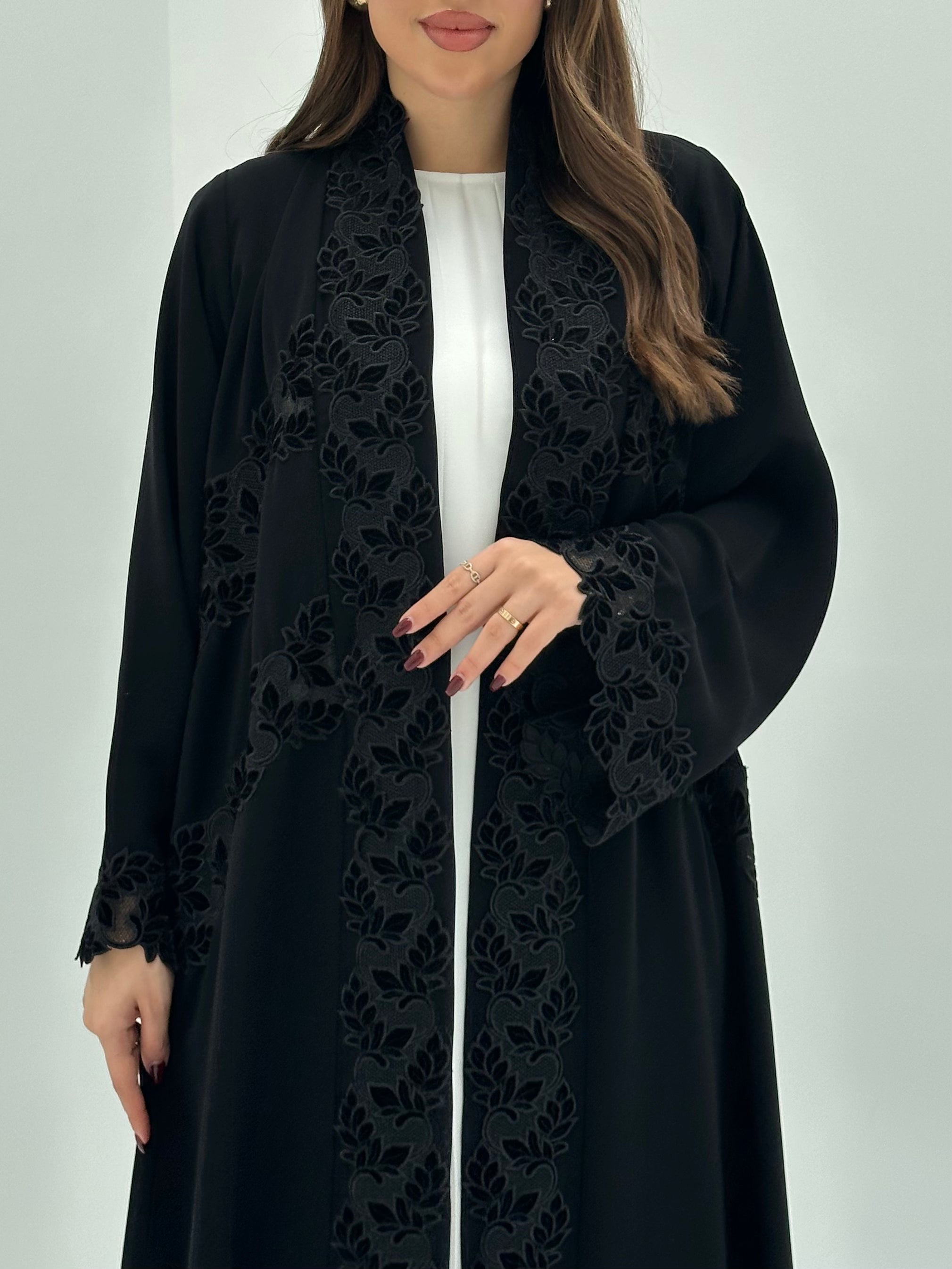 C 1727 Black Velvet Lace Abaya