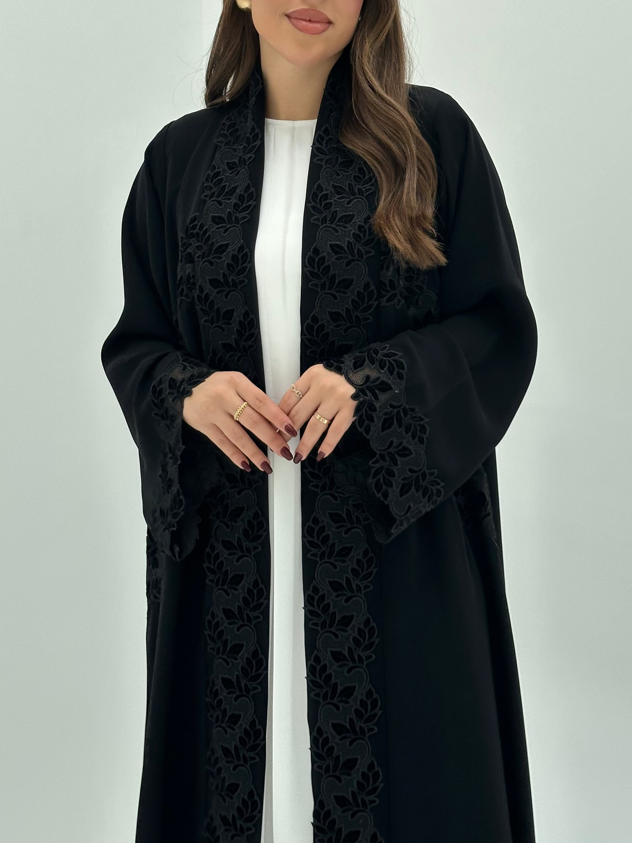 C 1727 Black Velvet Lace Abaya