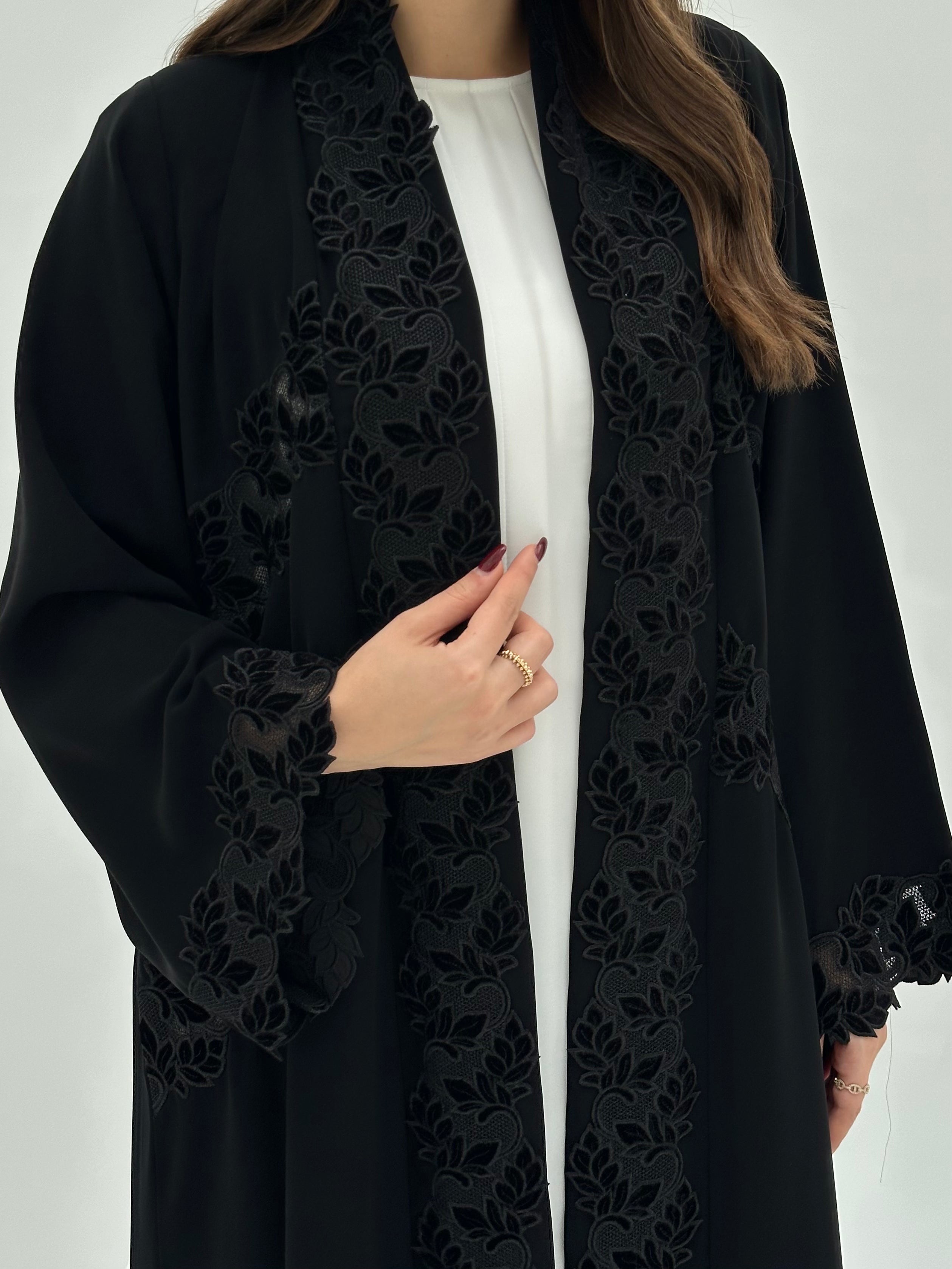 C 1727 Black Velvet Lace Abaya